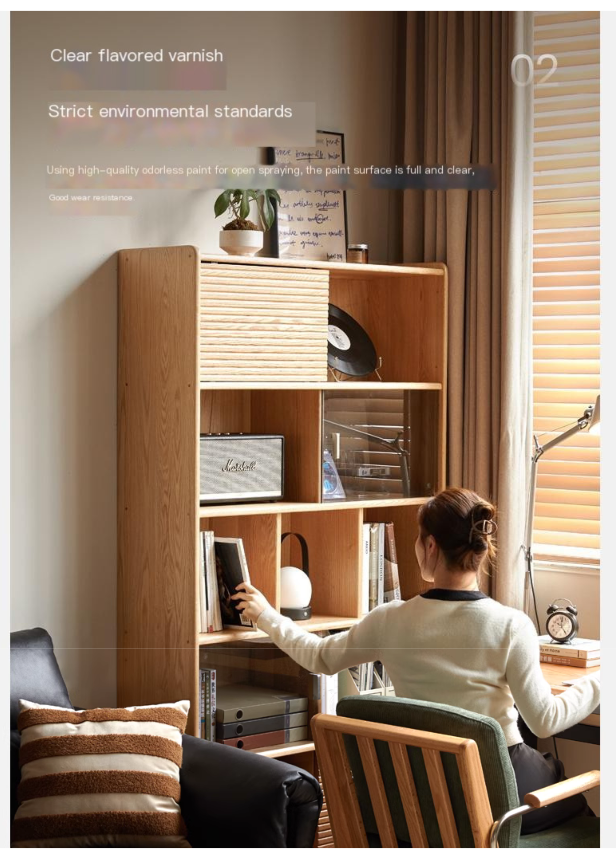 Oak Solid Wood Modern Bookcase - Stylish Home Office & Living Room Storage Shelf for Books & Decor
