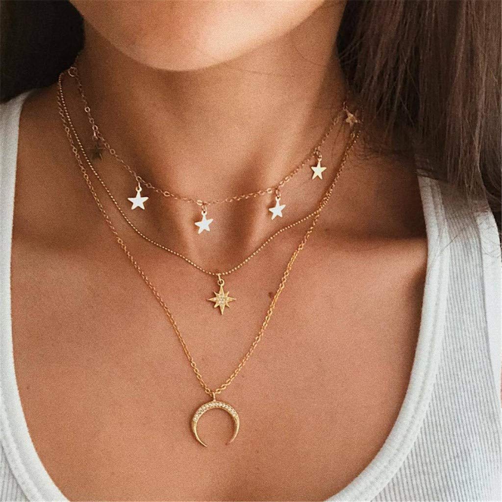 Mllkcao Dainty Layered Choker Necklace Set - Handmade Gold Plated Coin, Tube, Star & Moon Pendants with Adjustable Multilayer Chain for Women & Girls | Perfect for Parties, Date Nights & Everyday Wear