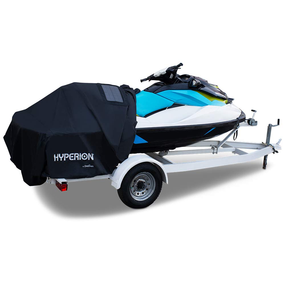 Hyperion Universal Personal Watercraft Cover with Solar Charger - Waterproof & Weatherproof PWC Cover for 2-3 Seater Models (Up to 134