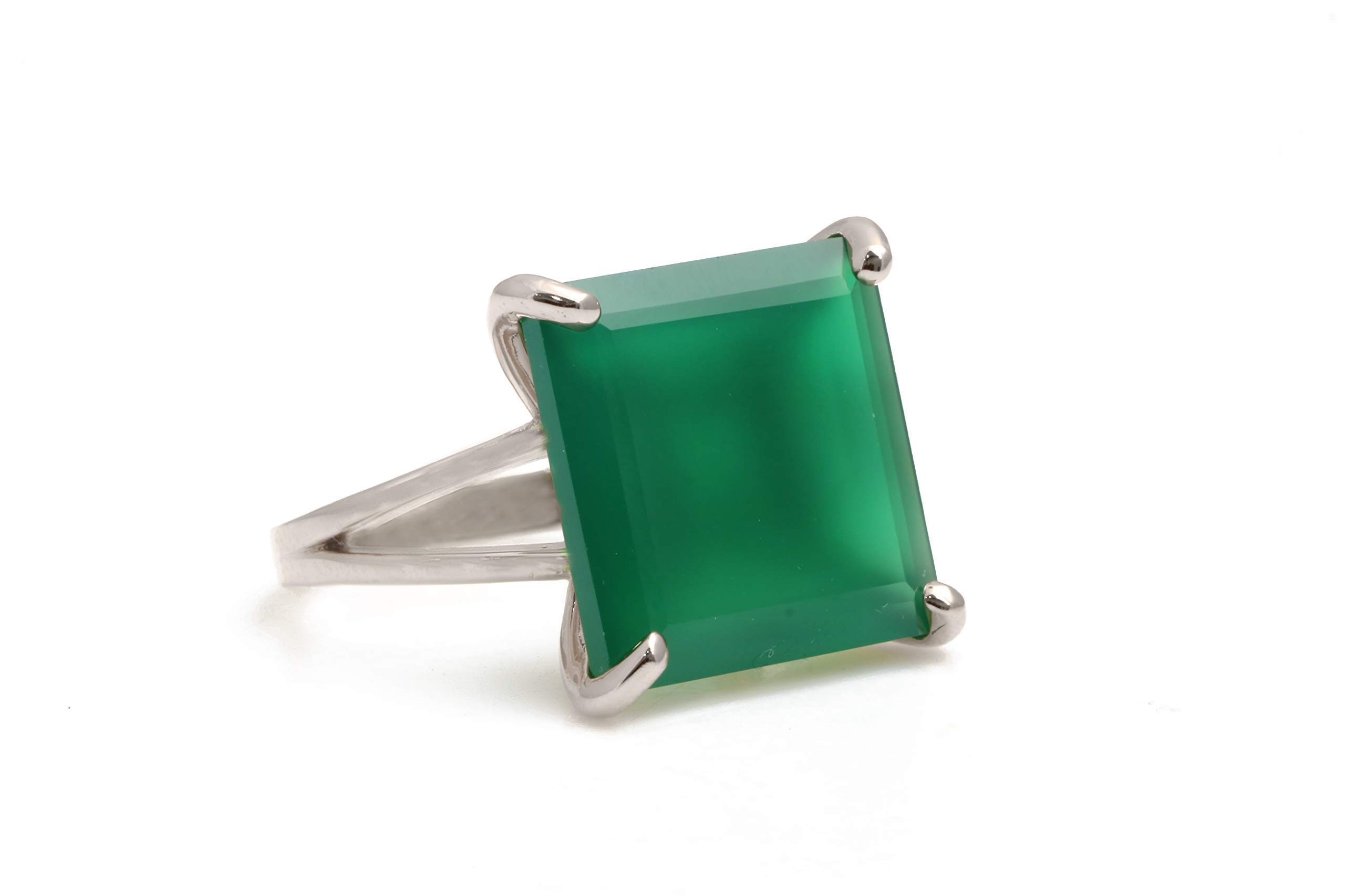 Elegant Green Onyx Rhodium Plated Silver Statement Ring | Handmade Gemstone Jewelry for Women | Perfect for Weddings, Parties & Unique Engagement | Fashion Accessory Gift in All Sizes with Gift Box