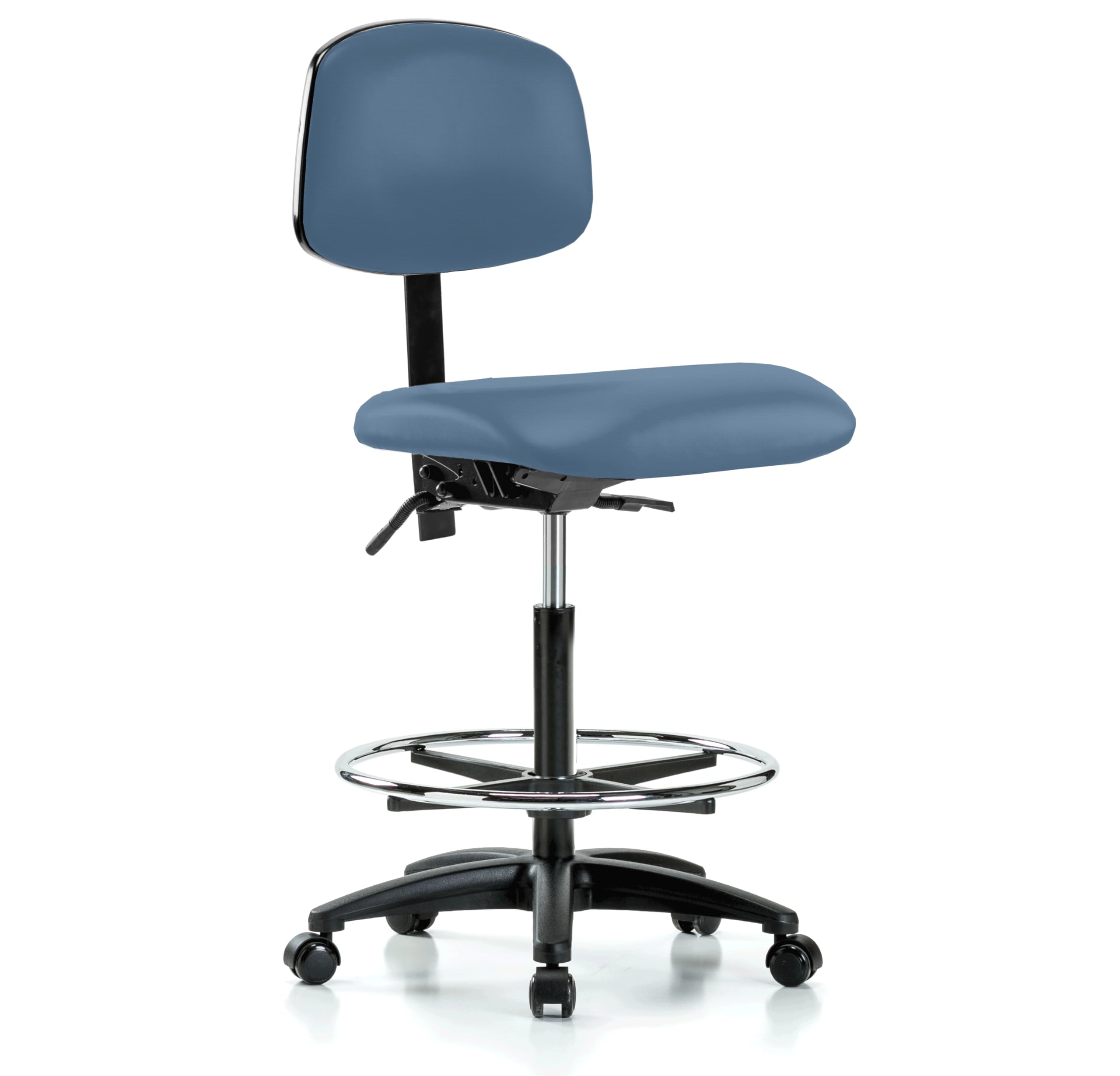 PERCH Adjustable Rolling Lab Chair with Back Support & Foot Ring - Counter Height Stool for Hardwood & Tile Floors - Newport Fabric - Perfect for Laboratories, Kitchens & Home Offices