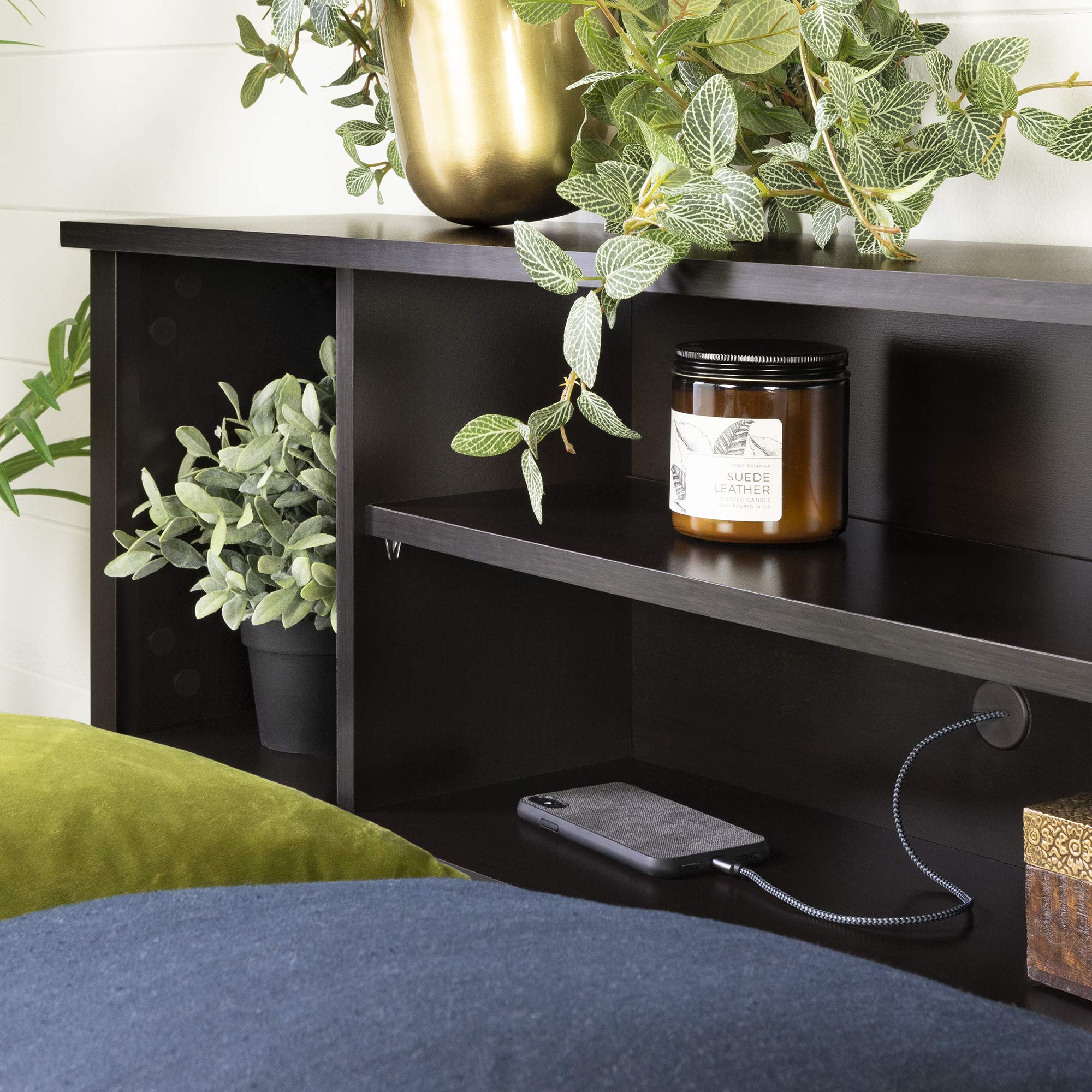 South Shore Vito Bookcase Headboard - Queen Size Bed with Storage, Chocolate Finish - Perfect for Small Bedrooms & Studio Apartments