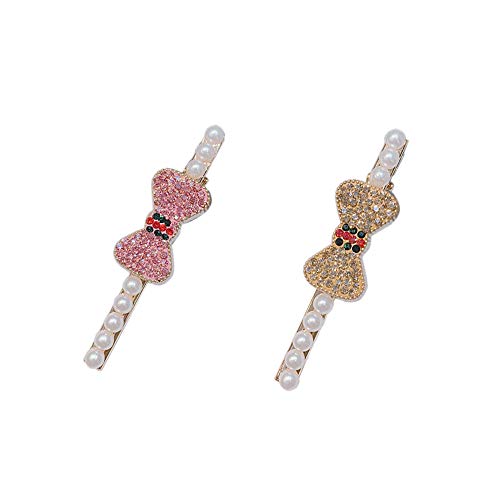 Vpang 2 Pack Rhinestone Pearl Hair Clips - Elegant Bowknot Duckbill Alligator Hairpins for Women & Girls (Mix Colors) | Perfect for Weddings, Parties & Daily Hair Styling