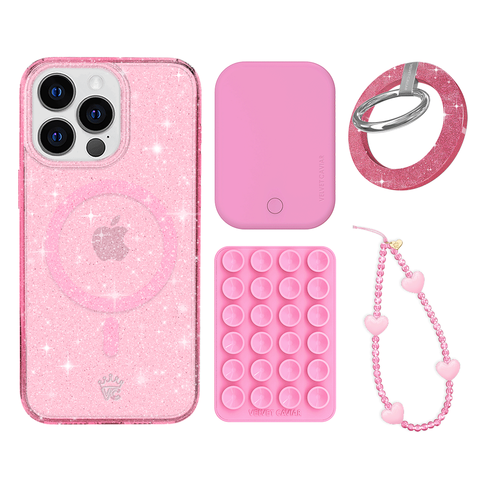 Pink Stardust Glitter iPhone Case with Grip - Shockproof Protective Phone Cover for iPhone 13/14/15 Pro Max - Cute Sparkly Accessories for Women Girls (Perfect for Parties, Travel & Everyday Use)