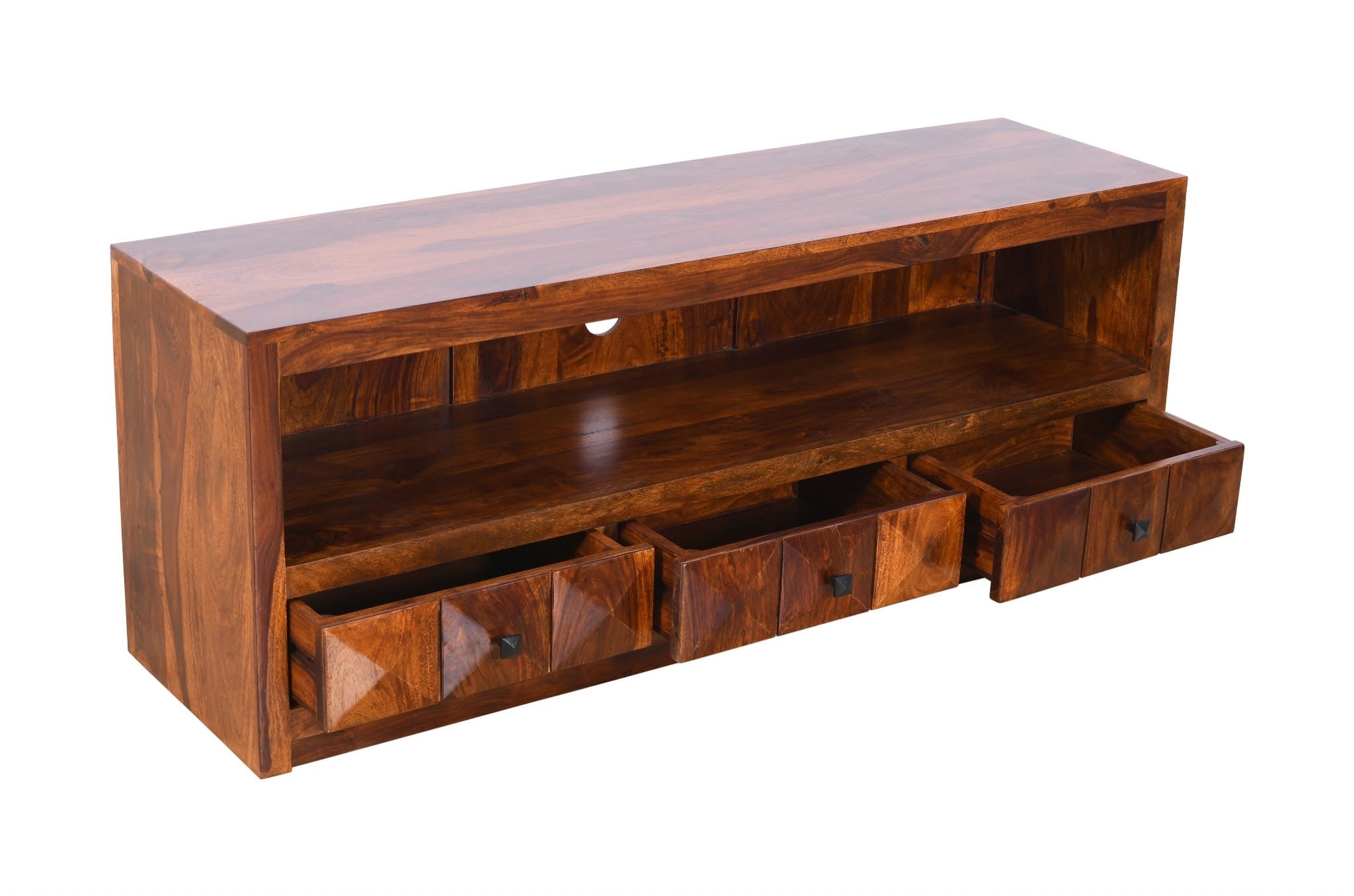 Premium Diamond Indian Sheesham Solid Wood TV Stand Entertainment Center - 68.9