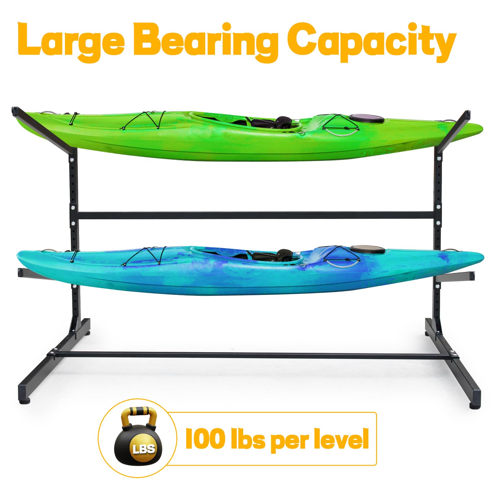 Heavy Duty Adjustable Kayak Storage Rack - Weatherproof Freestanding SUP, Canoe, Surfboard & Paddleboard Organizer for Garage or Outdoor Use - Perfect for Water Sports Equipment Storage and Space Saving Solutions