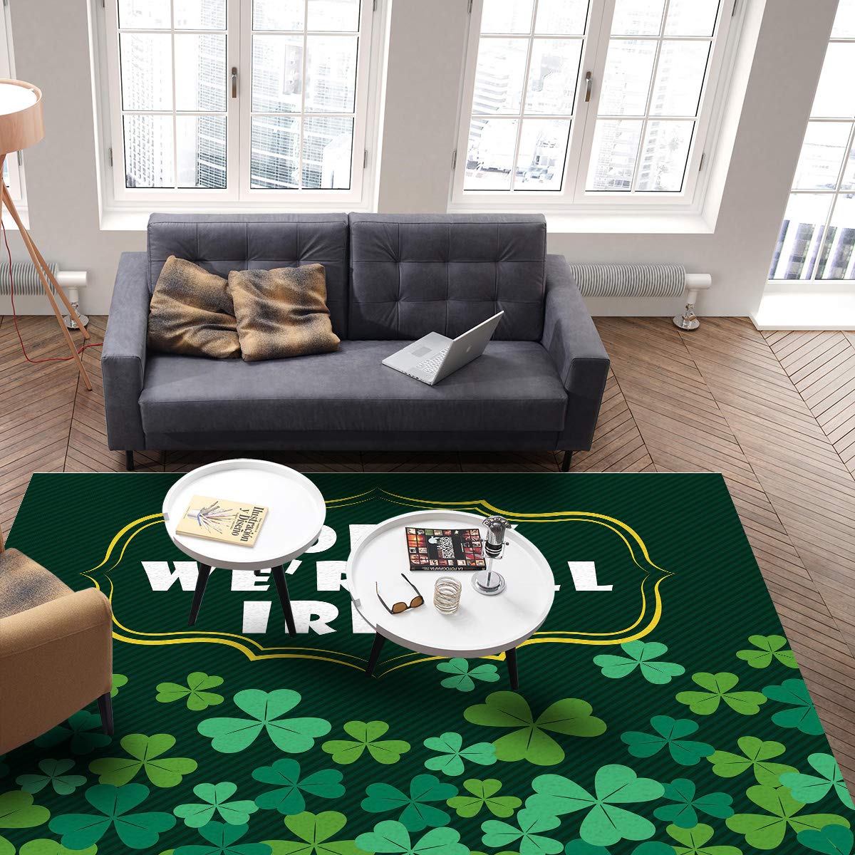 5'x8' Green Lucky Irish Non-Slip Area Rug - Washable Accent Carpet for Living Room, Bedroom, Kitchen & Front Porch | St. Patrick's Day Decor, Bath Runner & Floor Mat for Home Decor