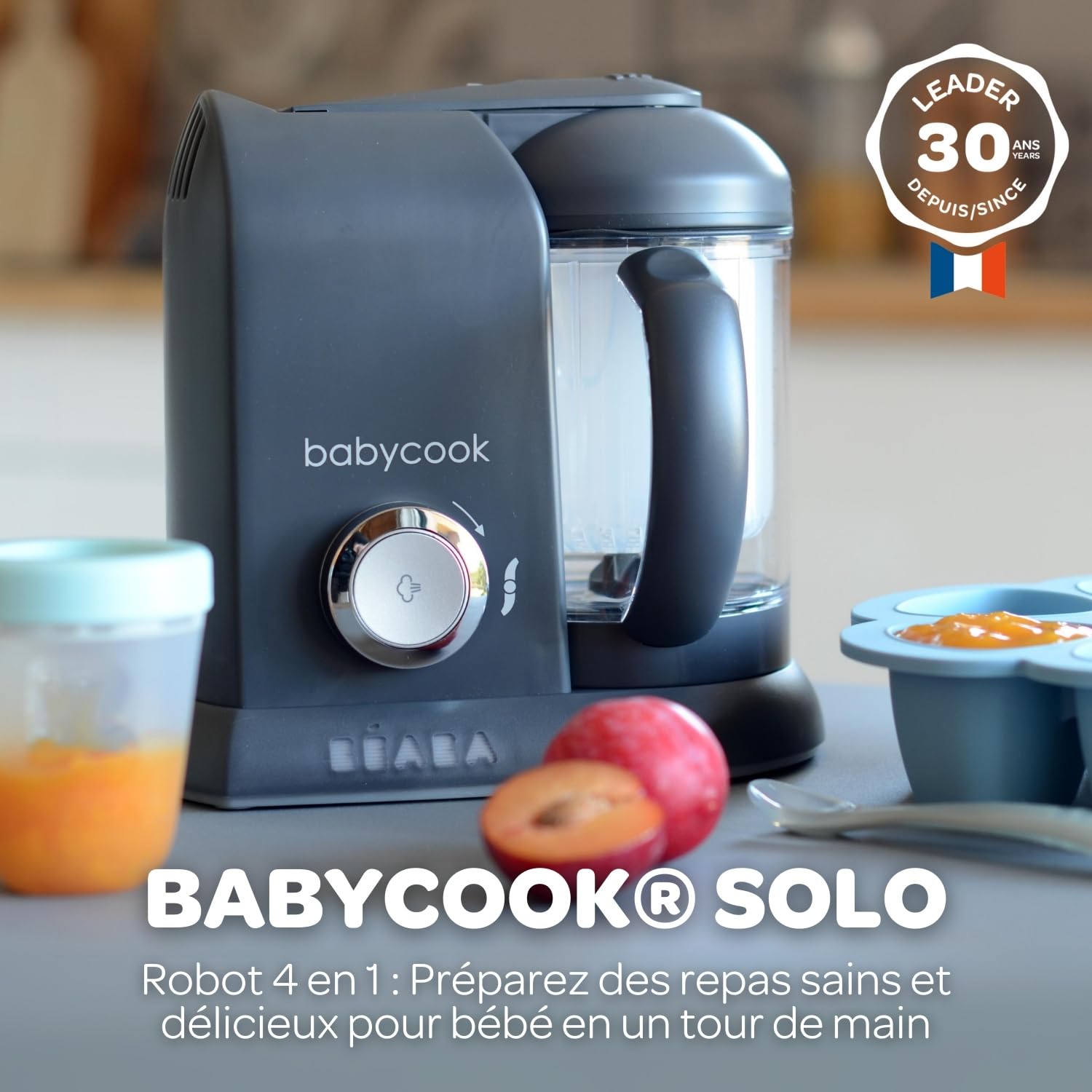 BEABA Babycook Solo 4-in-1 Baby Food Maker & Steamer | Homemade Baby Food Puree Blender | Healthy Infant Meal Prep | Perfect for Baby-Led Weaning & First Foods | Dark Grey | Ideal for Busy Parents & Healthy Baby Nutrition