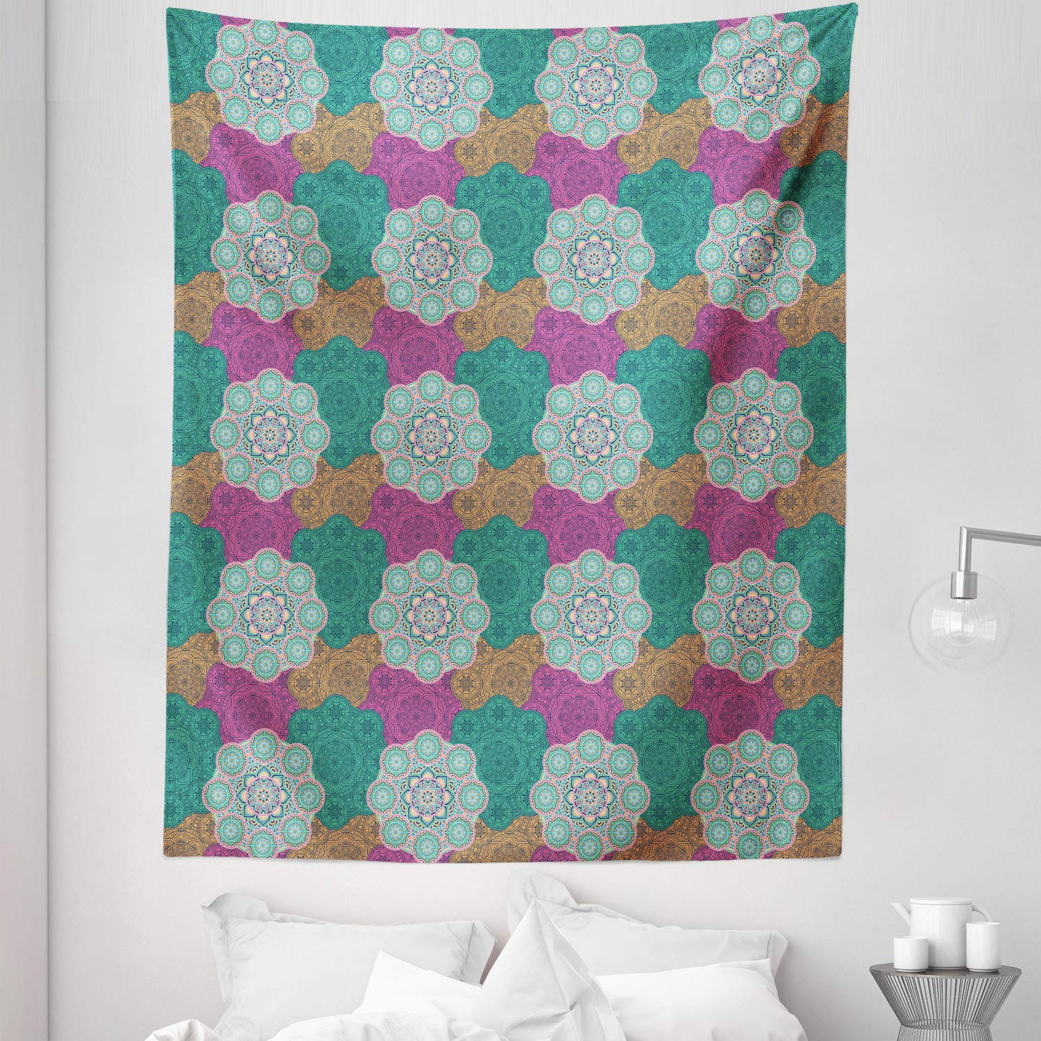 Ambesonne Flower Tapestry Twin Size - Enchanted Mandala Cosmos Universe Wall Hanging, 68