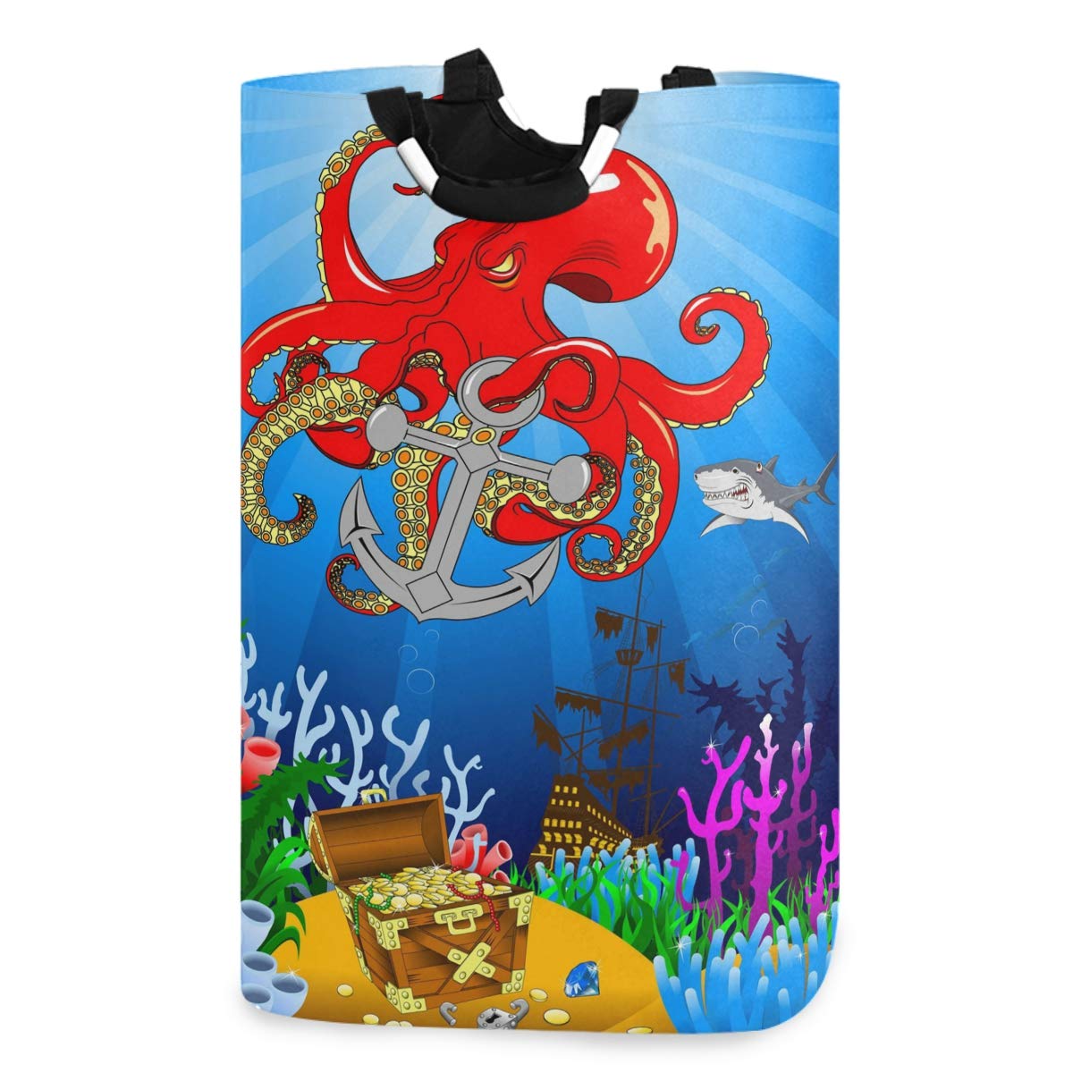 CaTaKu Anchor Sea Shark Laundry Hamper - Large Waterproof Laundry Basket with Handles for Easy Carry - Perfect for Family, Dorm, Laundry Room & Beach Trips