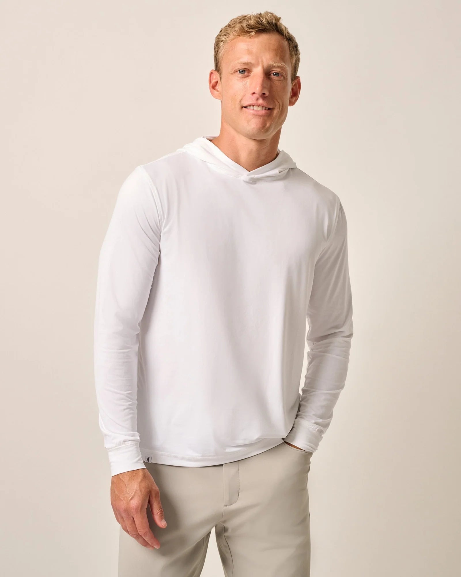 Johnnie O Talon Hooded Long Sleeve T-Shirt for Men - Premium Cotton Blend White Pullover Hoodie - Perfect for Golf, Casual Wear & Outdoor Activities