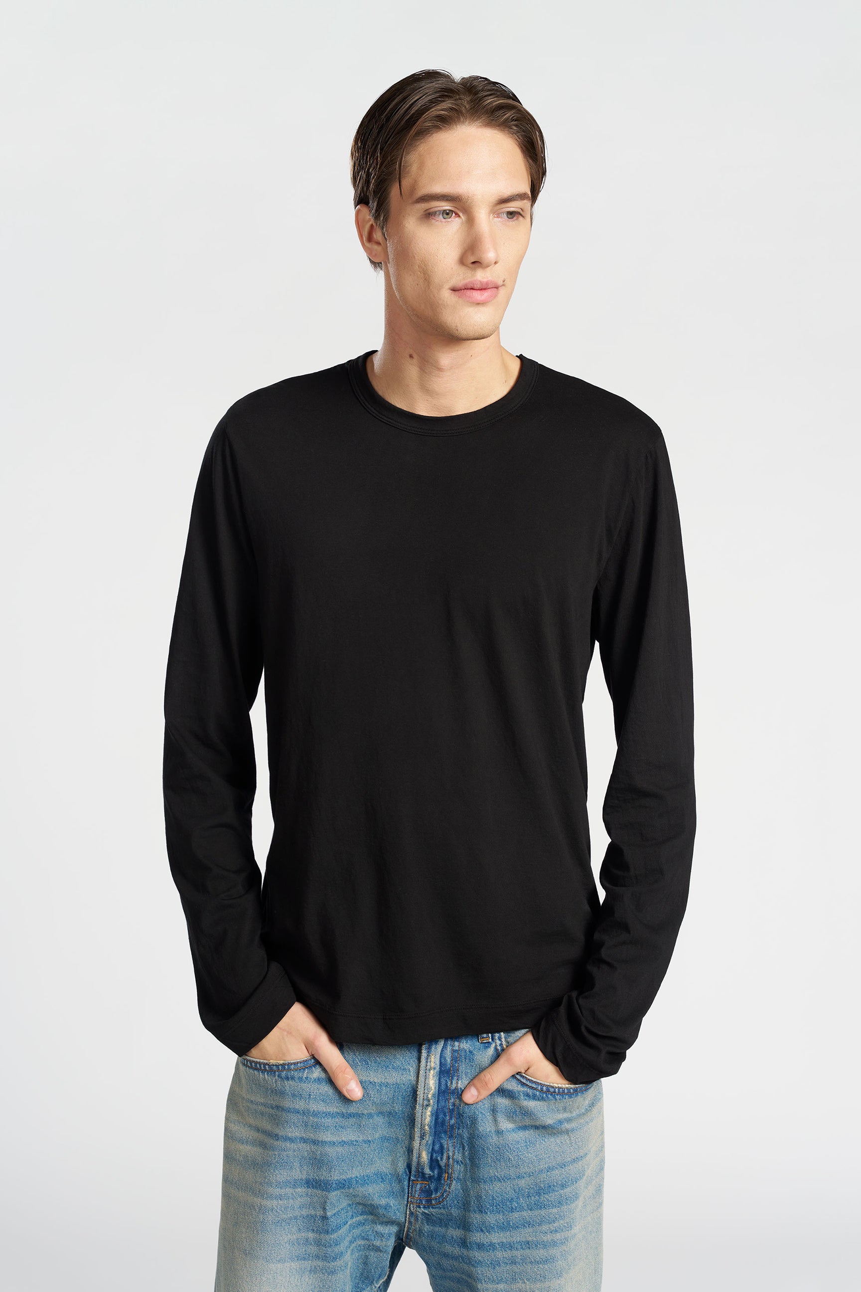 Classic Crew Neck Long Sleeve Cotton Shirt for Men - Comfortable Casual & Business Wear - Perfect for Office, Dating and Everyday Outfits