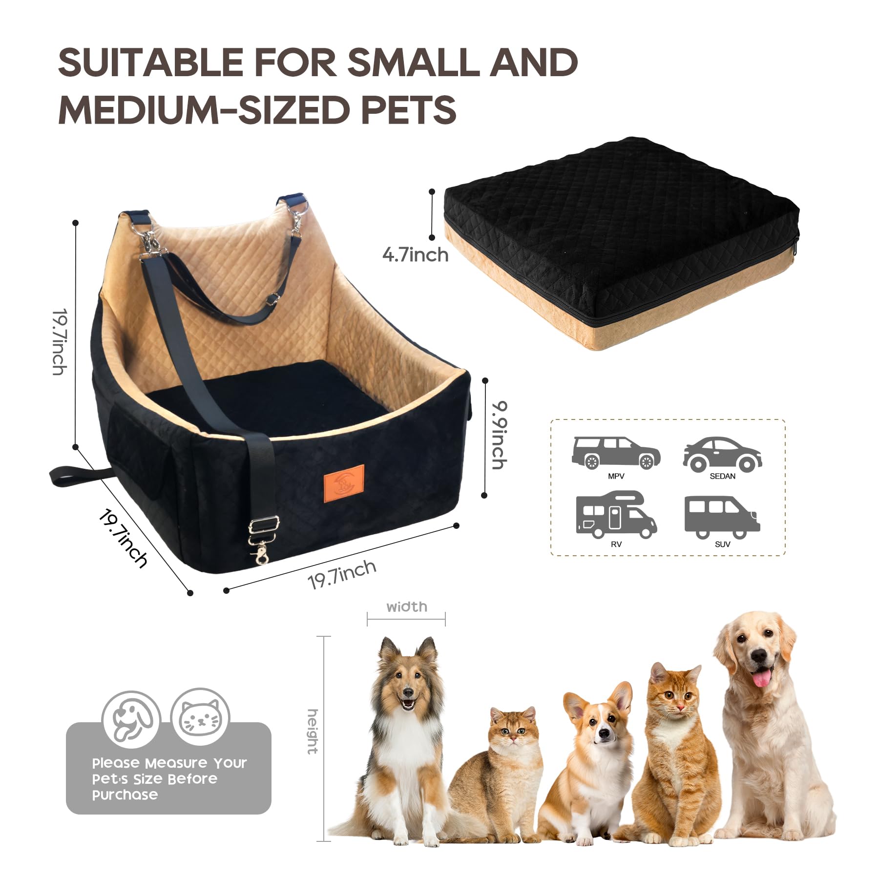 **Premium Dog Booster Car Seat for Small & Medium Dogs - Washable Pet Car Bed with Thickened Cushion - Fits Cars, Trucks & SUVs - Perfect for Road Trips & Daily Commutes**