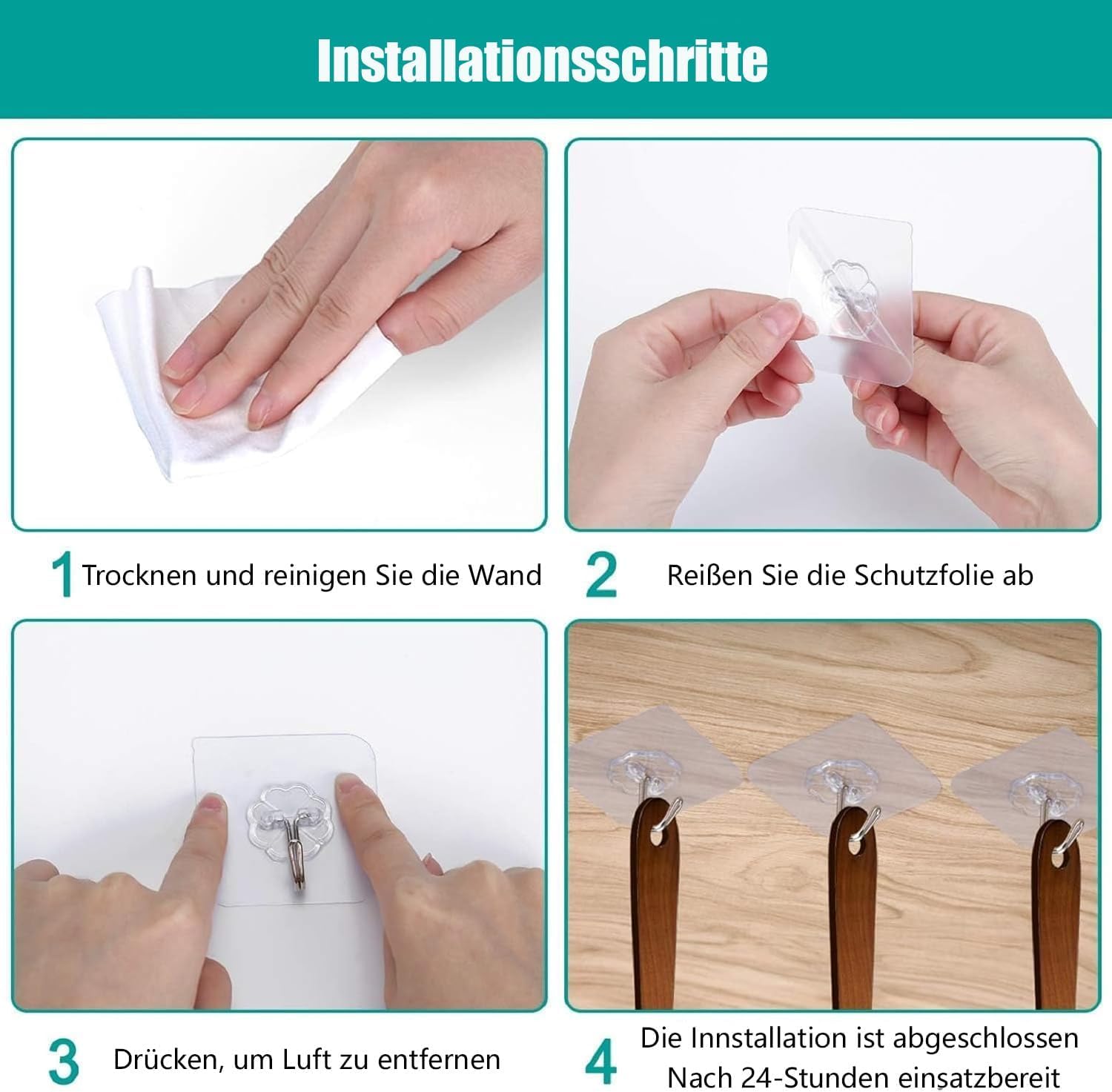 30-Pack Heavy Duty 13lb Self-Adhesive Hooks - Waterproof for Bathroom, Kitchen & Office