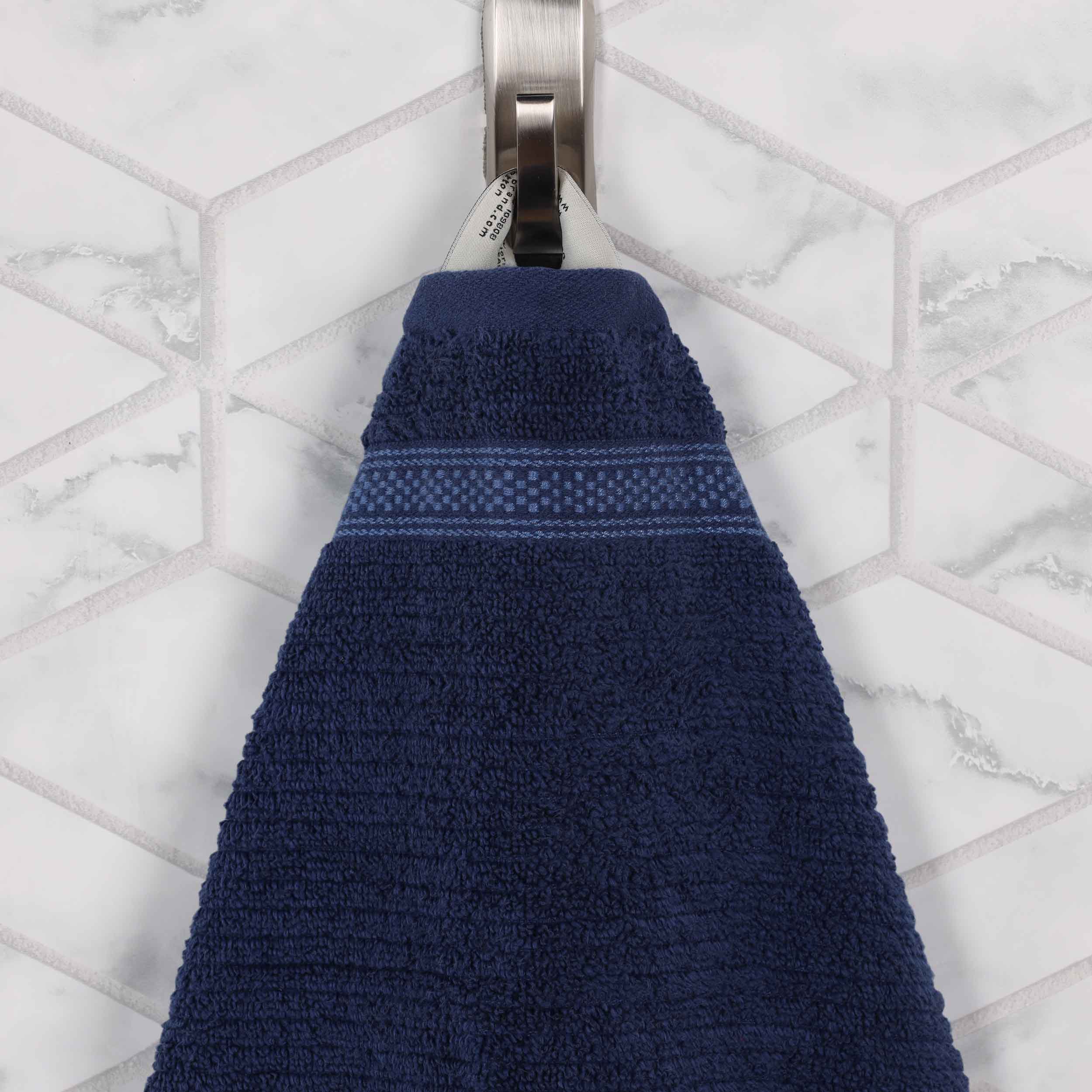 Premium Zero Twist Cotton Ribbed Geometric Border Plush 3-Piece Bath Towel Set - Ultra Soft & Absorbent for Spa, Bathroom & Luxury Home Use