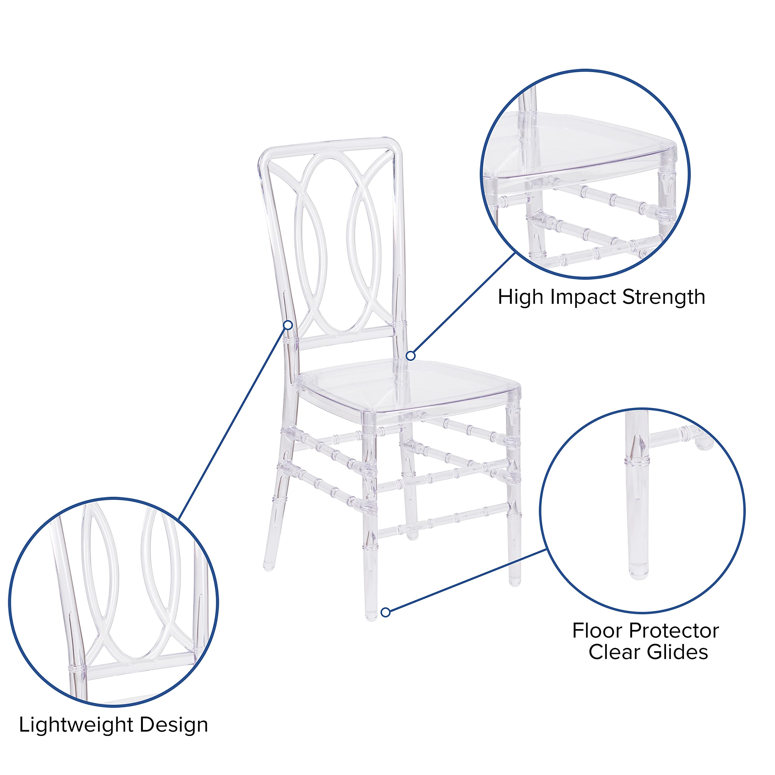 UV Resistant Crystal Ice Stacking Chairs with Designer Back - Modern Event & Wedding Chairs for Indoor/Outdoor Use - Perfect for Banquets, Parties, and Commercial Spaces