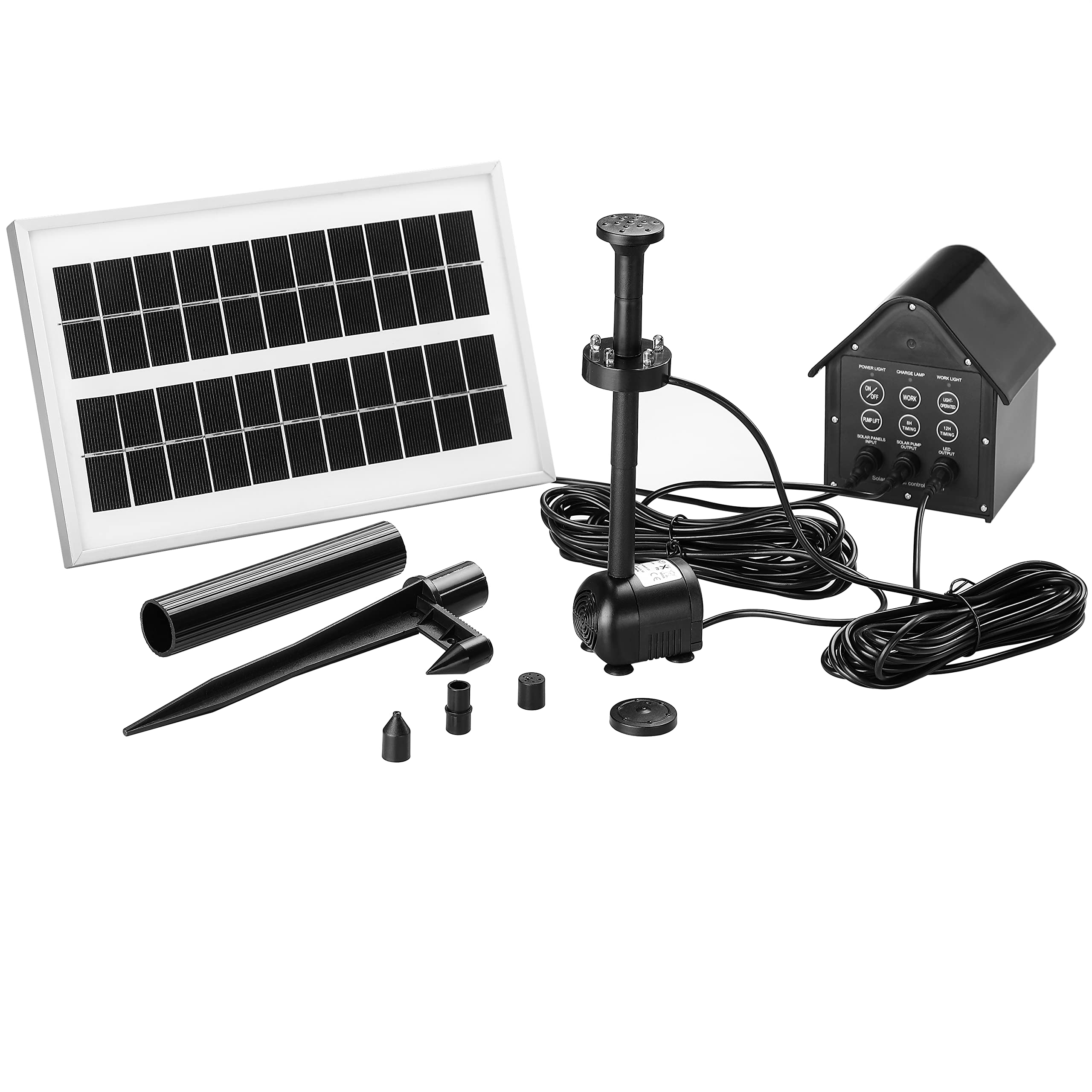 Monzana Solar LED Pond Fountain with Color Changing Lights, Solar Panel, Timer & Remote Control - Perfect for Garden, Backyard & Outdoor Decor