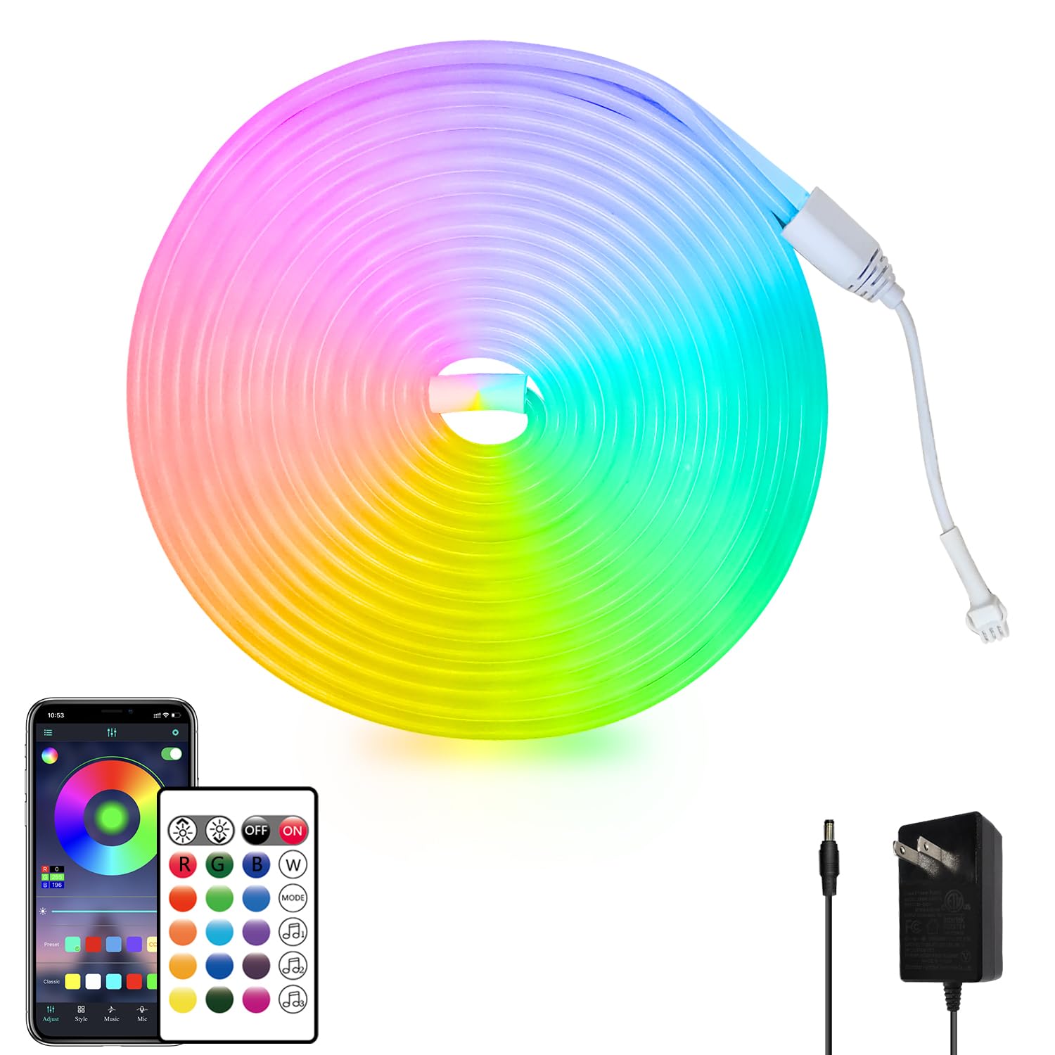 16.4FT Neon Rope Light, Flexible LED Rope Lights with App/Remote Control, RGB Neon Lights IP65 Waterproof for Outdoor, Multiple Lighting Modes, Music Sync Gaming LED Strip for Bedroom, Party, Bar, Wedding