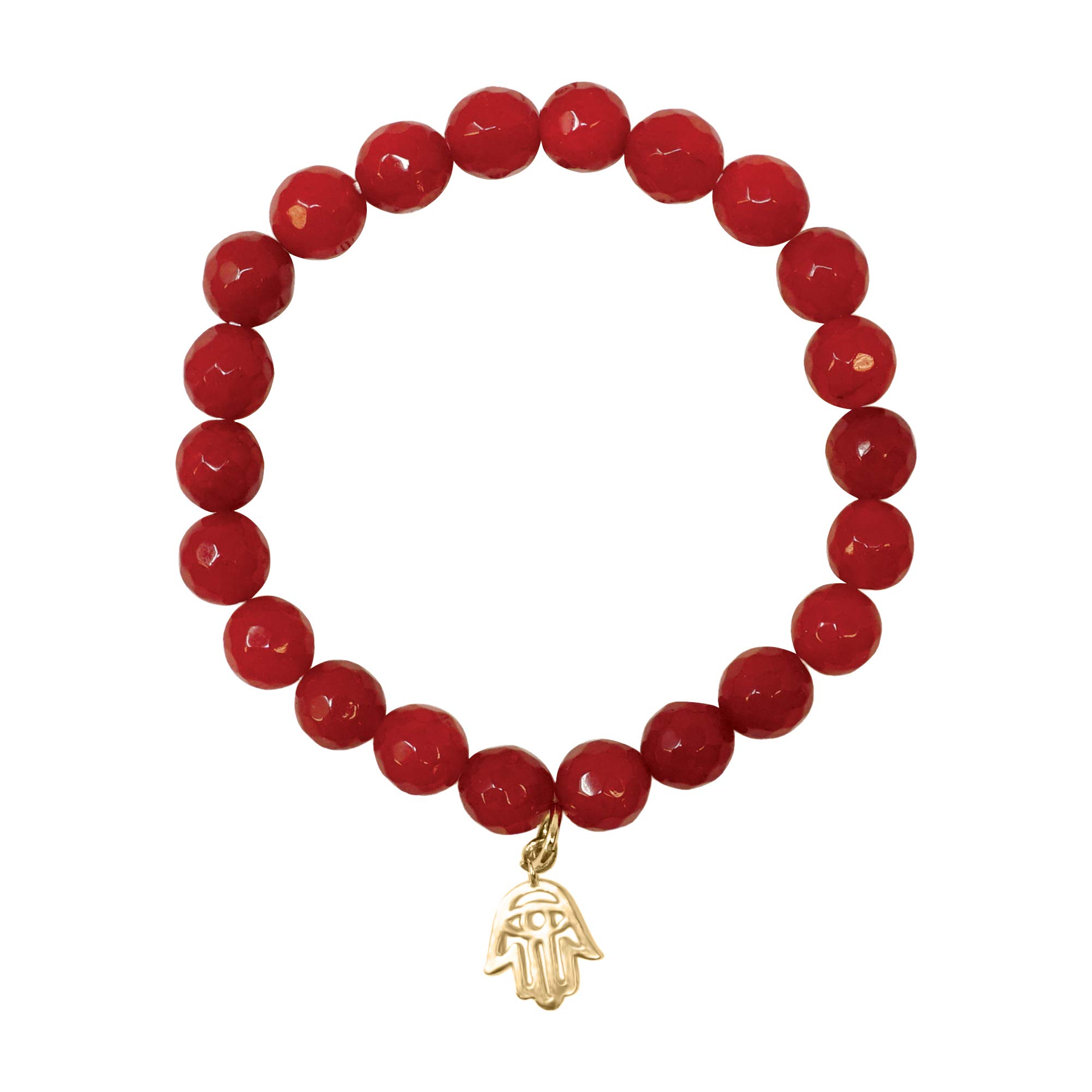 Semi-Precious 8mm Agate Bead Stretch Bracelet with 18K Gold-Tone Charm | Handmade in Korea | Perfect for Yoga, Meditation & Everyday Elegance