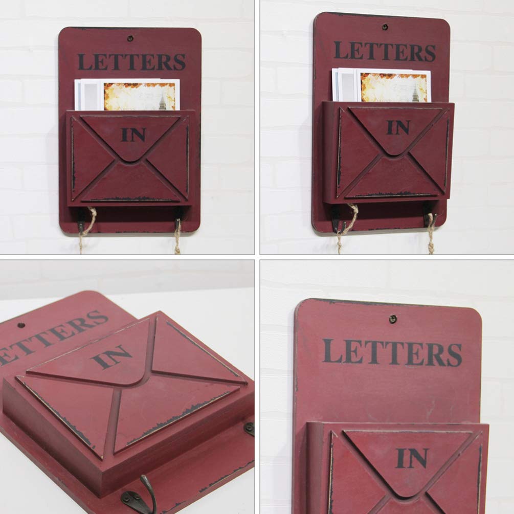 Vintage Metal Mail Rack with Key Hooks - Wall Hanging Shelf for Entryway & Makeup Storage