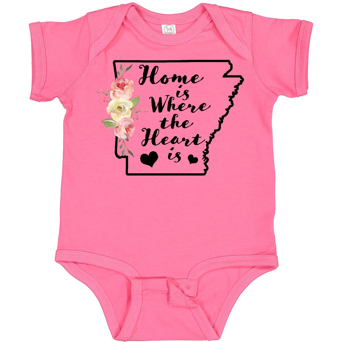 Inktastic Arkansas Home Where The Heart Is Watercolor Floral Baby Bodysuit - Soft Cotton Infant Onesie for Newborns, Baby Showers & Family Photos