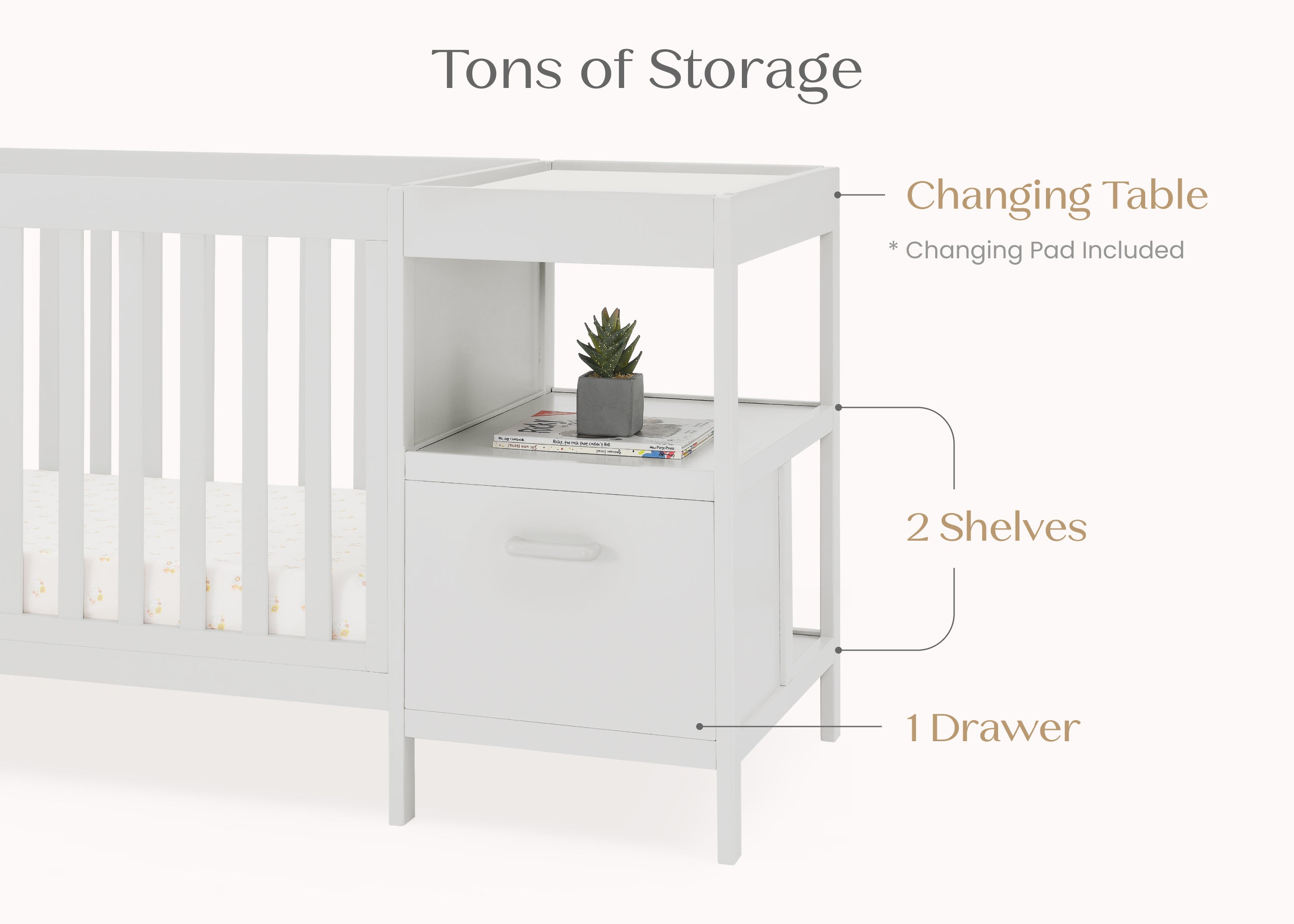Alice 5-in-1 Convertible Baby Crib with Changing Table - Nursery Furniture for Newborn to Toddler - Perfect for Small Spaces & Modern Nurseries