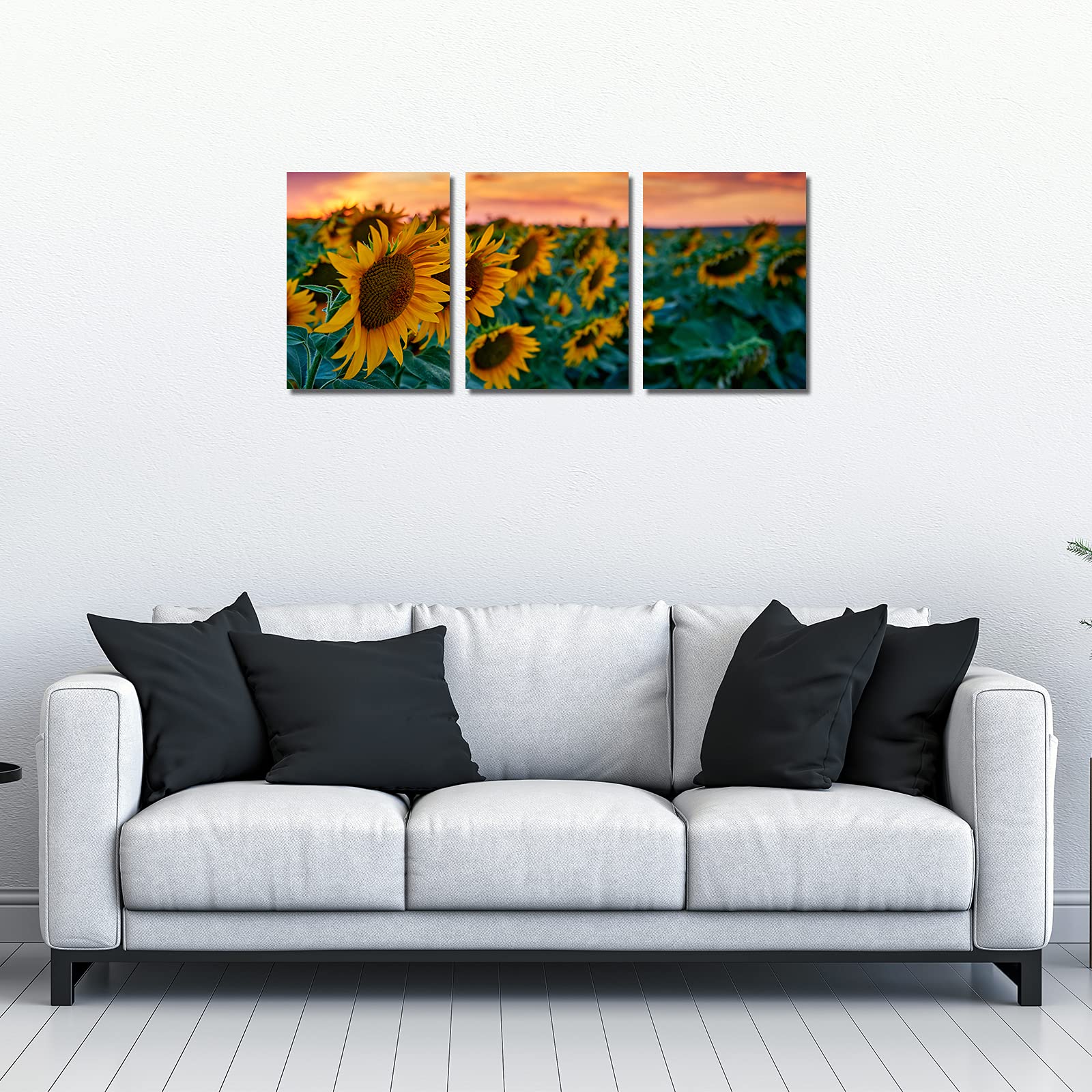Joosem 3-Piece Sunset Sunflowers Field Landscape Canvas Wall Art - Modern Home Decor Prints for Living Room, Bedroom & Office - 12x16 Inch Framed Canvas Paintings - Perfect for Farmhouse, Boho & Contemporary Interior Design