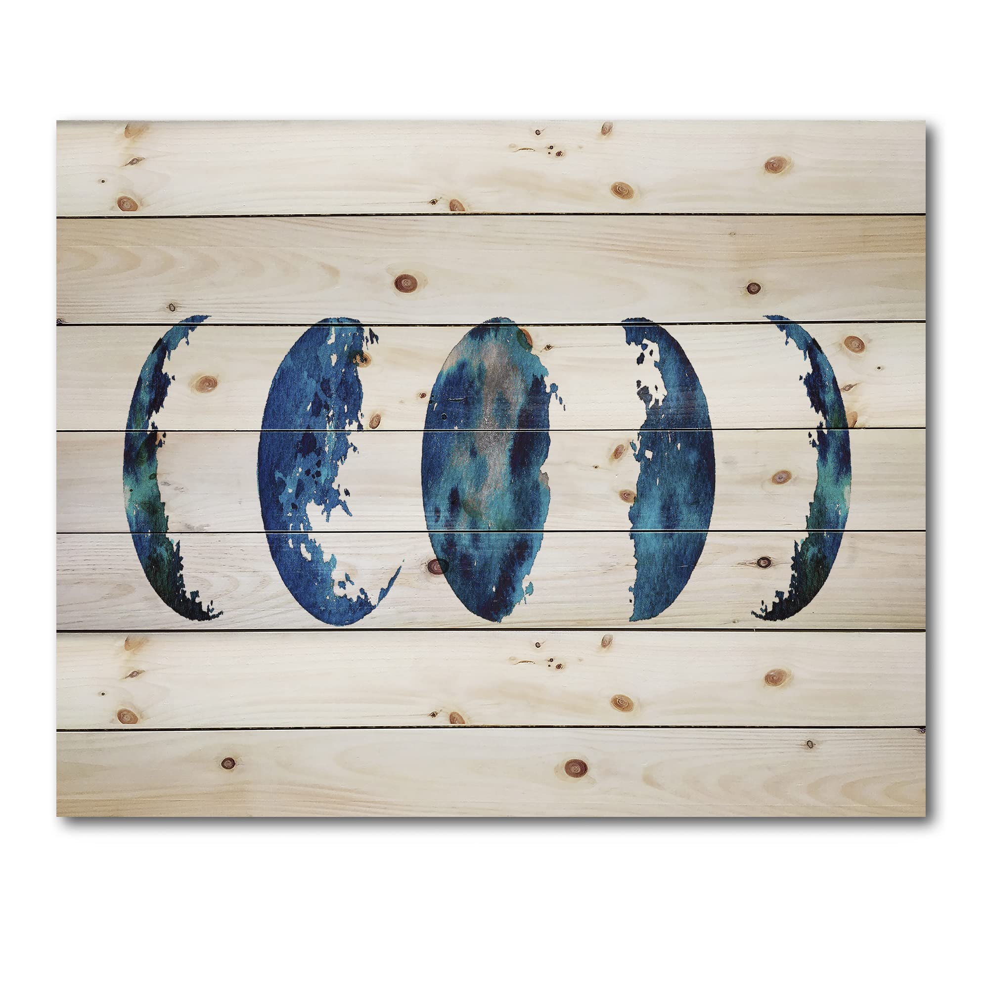 Bohemian Blue Moon Phases Wood Wall Decor - Handcrafted Astronomy & Space Art on Natural Pine Wood - Perfect for Living Room, Bedroom & Boho Home Decor