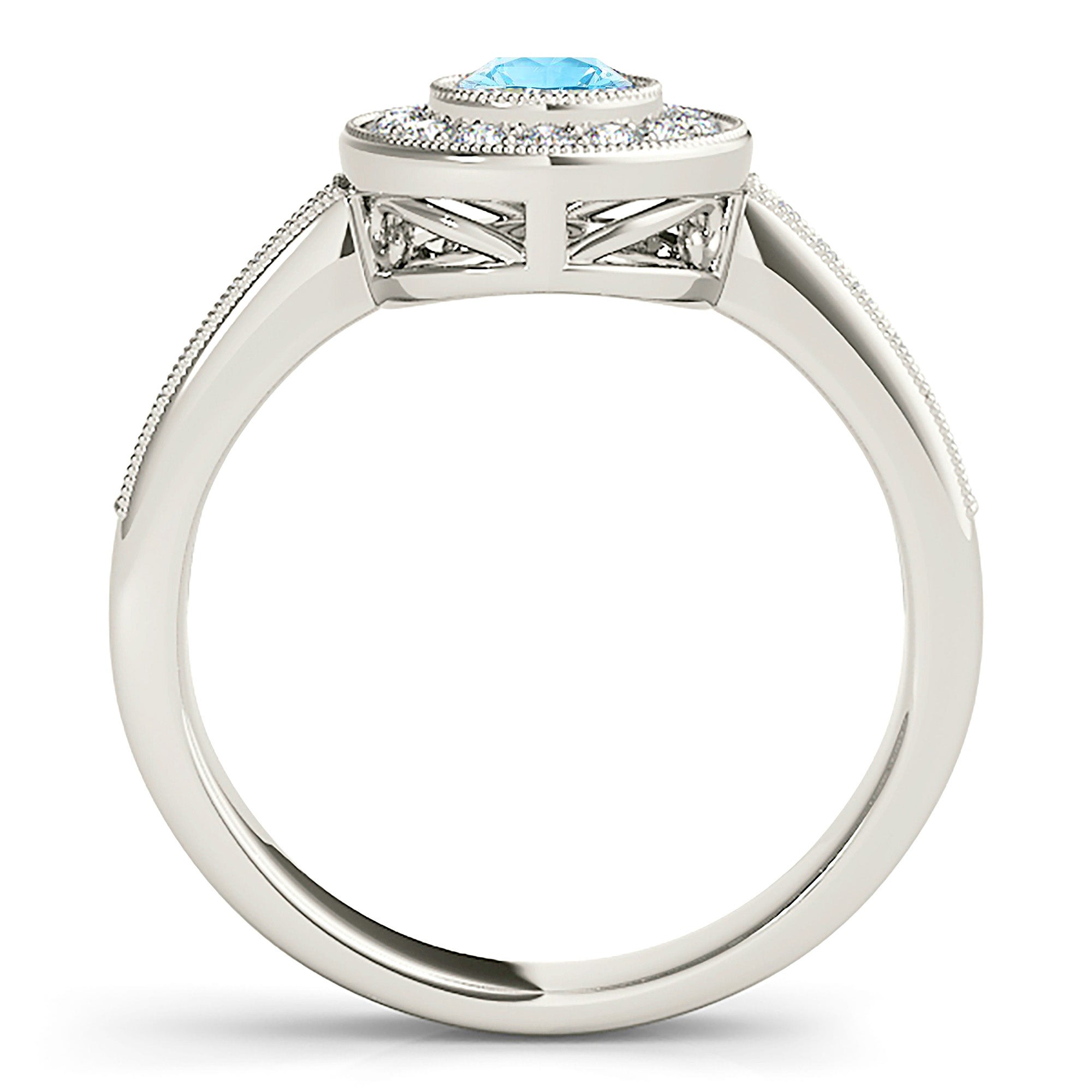 1.00 Carat Genuine Aquamarine Ring with Milgrain Bezel Halo - Elegant Birthstone Jewelry for Women, Perfect for Engagement, Anniversary & Special Occasions