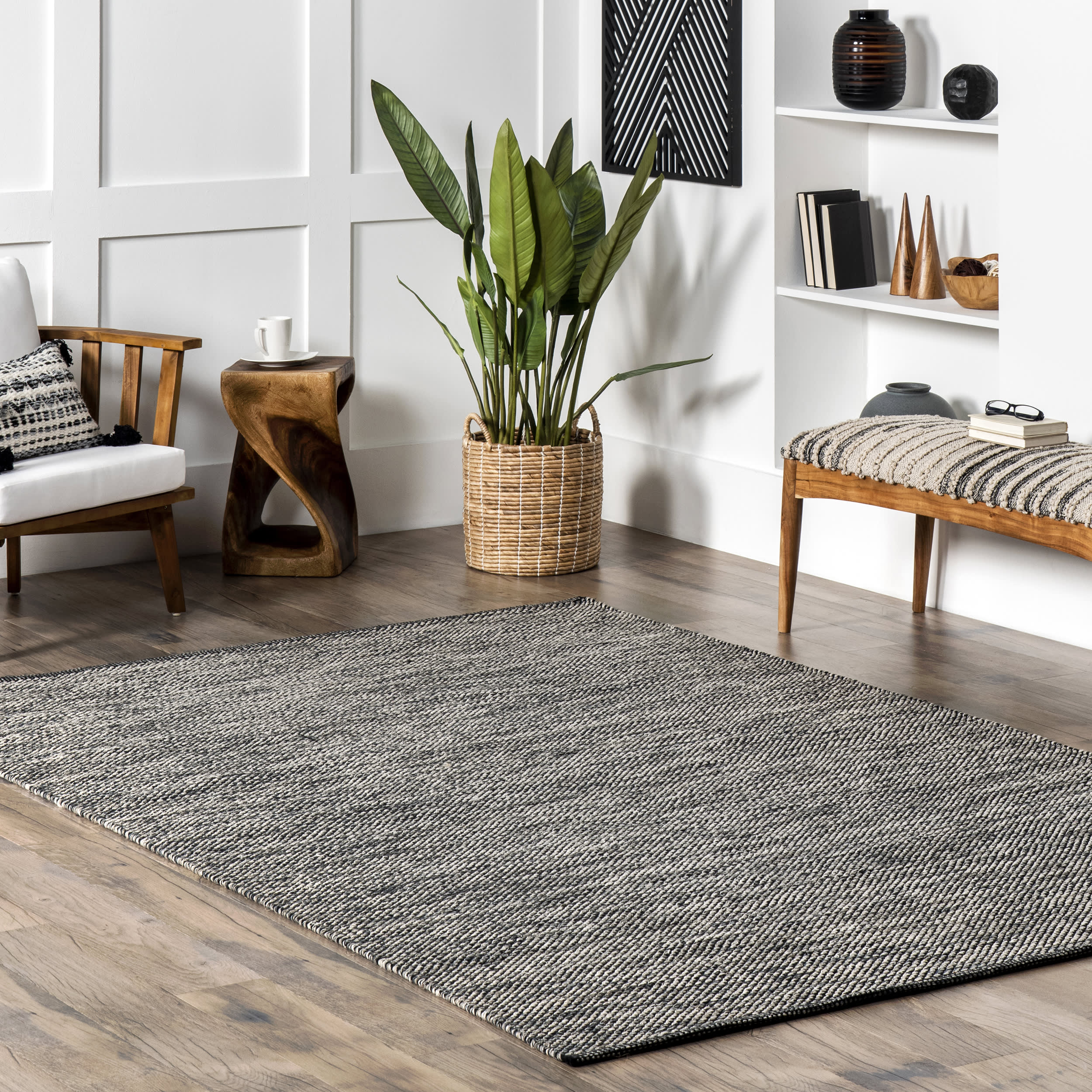 Premium Cotton Solid Flatweave Rug - Soft & Durable Grey Area Rug for Living Room, Bedroom & Home Decor