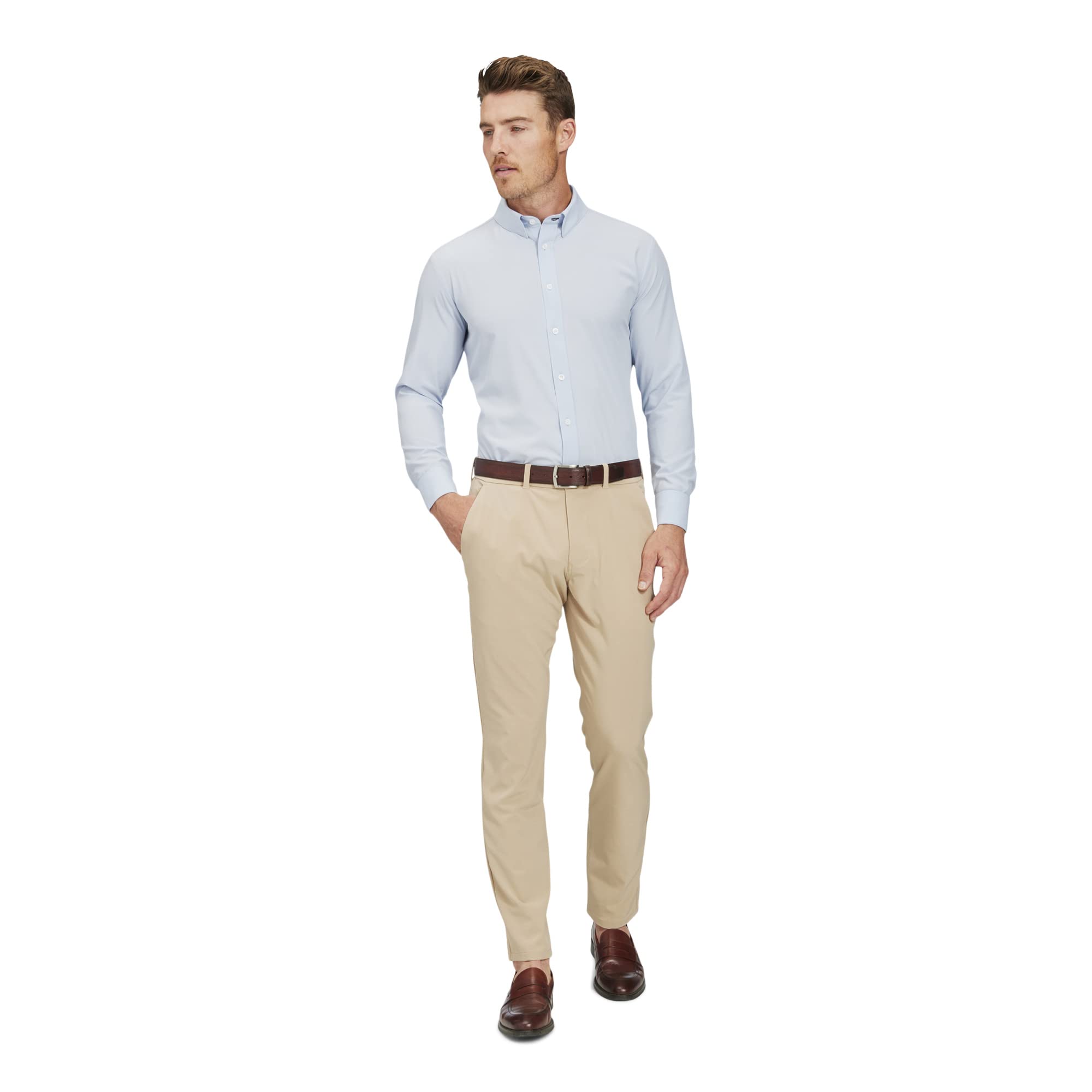 Mizzen+Main Men's Performance Dress Shirt - Classic Fit, Machine Washable, 4-Way Stretch, Wrinkle-Free - Leeward Collection for Business Casual & Office Wear