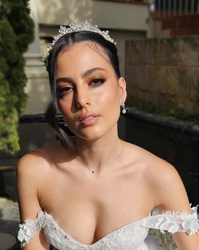 Kezani Nathalia Crystal Pearl Bridal Crown Headpiece – Elegant Petite Wedding Tiara for Brides, Flower Girls & Special Occasions | Perfect for Weddings, Prom & Formal Events