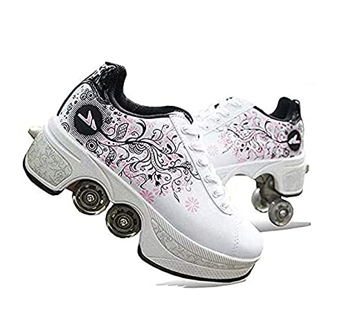 Women's Roller Skates with Retractable Wheels - Girls & Boys Inline Skates for Parkour, Outdoor Fun & Fitness - Quad Roller Shoes for Adults & Kids