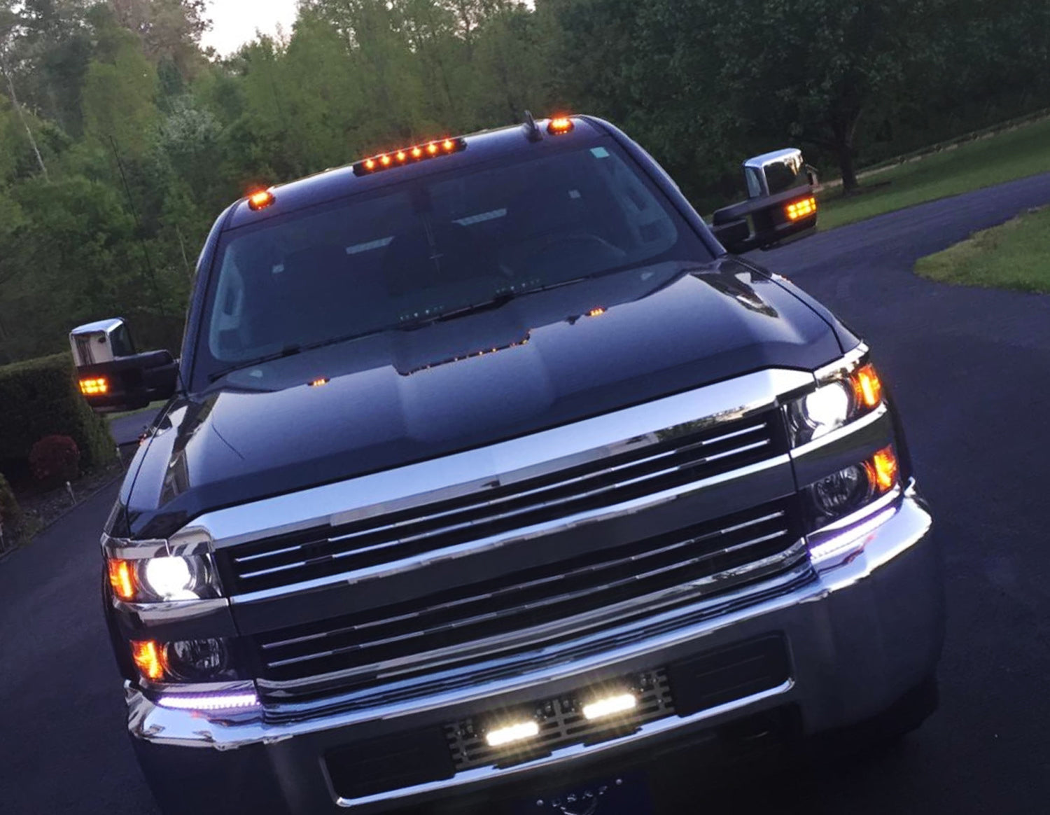 3-Piece Smoke Amber Dotted LED Cab Roof Light Kit - Compatible with 2007-2014 Chevy Silverado/GMC Sierra HD Trucks - OEM Spec Off-Road Lighting for Enhanced Visibility & Style