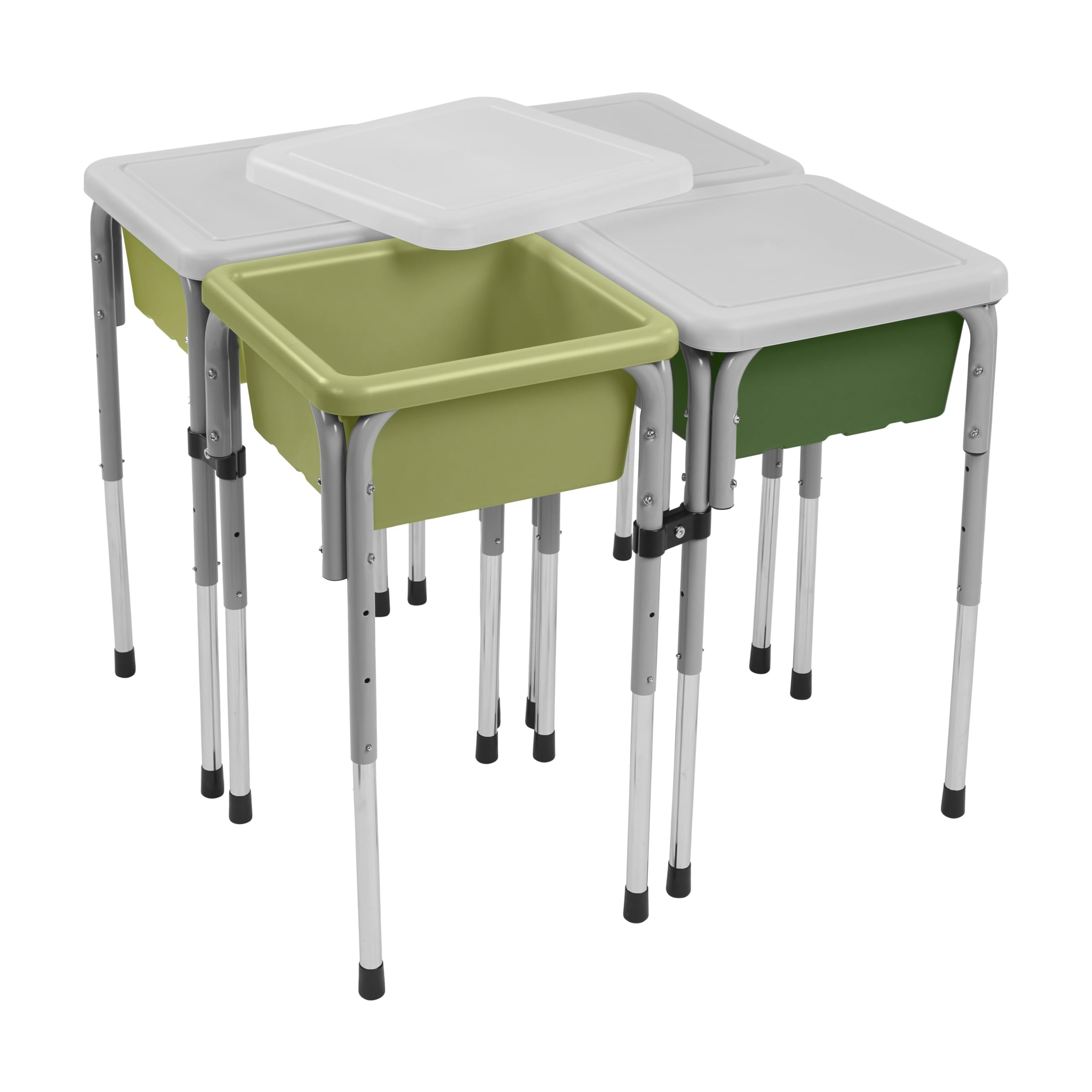 ECR4Kids 4-Station Adjustable Sand and Water Play Table with Sensory Bins - Fern Green & Hunter Green - Outdoor & Indoor Toddler Activity Table for Sensory Play, Preschool Learning, and Backyard Fun