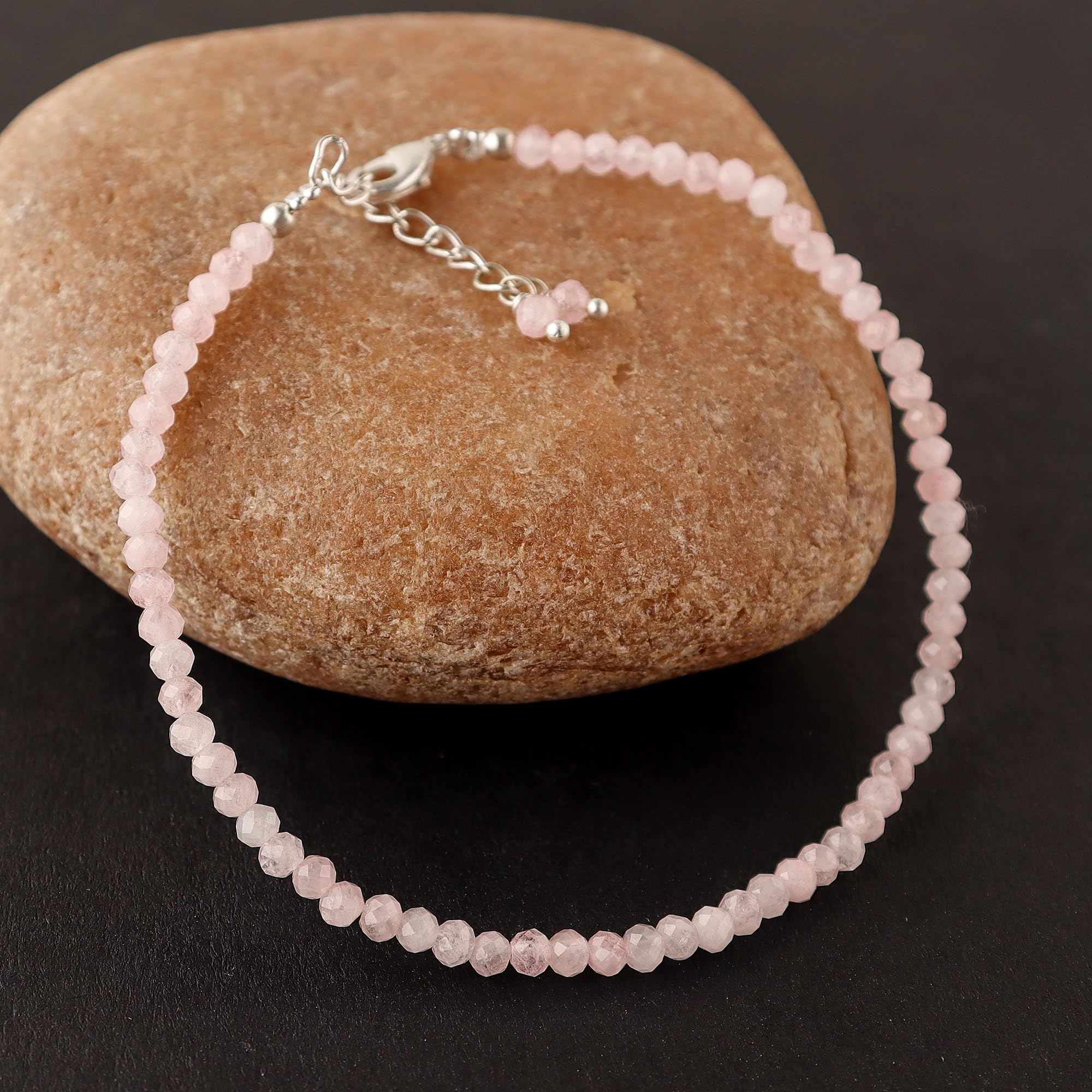 Natural Rose Quartz Gemstone Beads Bracelet for Women - Healing Crystal Gems, Chakra & Yoga Meditation Stone Bead Bracelet | Spiritual Healing, Energy Balance & Stress Relief Jewelry