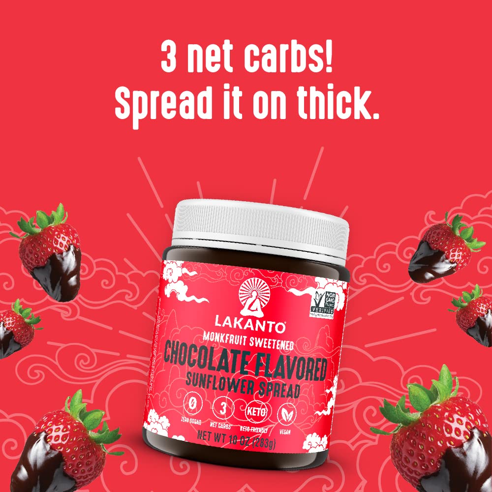 Sugar Free Chocolate Sunflower Spread with Monk Fruit Sweetener - Keto, Vegan, Low Carb, Dutch Cocoa Healthy Alternative | Perfect for Breakfast Toast, Dessert Topping, Snack Dip & Baking (10 oz)