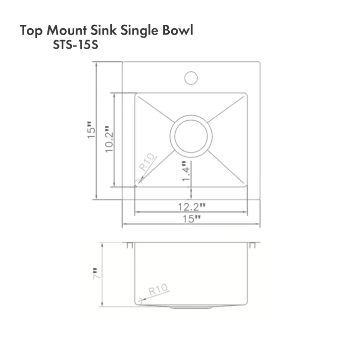 ZLINE Donner 15 Inch Topmount Single Bowl Stainless Steel Bar Kitchen Sink - Durable & Stylish for Home, Restaurant, or Commercial Use