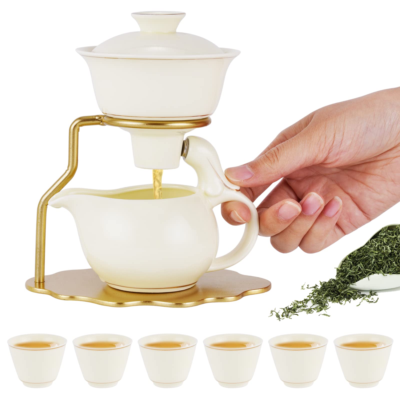 Magnetic Semi-Automatic Kungfu Tea Set - Premium Ceramic Teapot with 6 Cups, Heat-Resistant & Gift Ready - Perfect for Home Tea Ceremonies, Office Use, and Thoughtful Gifting