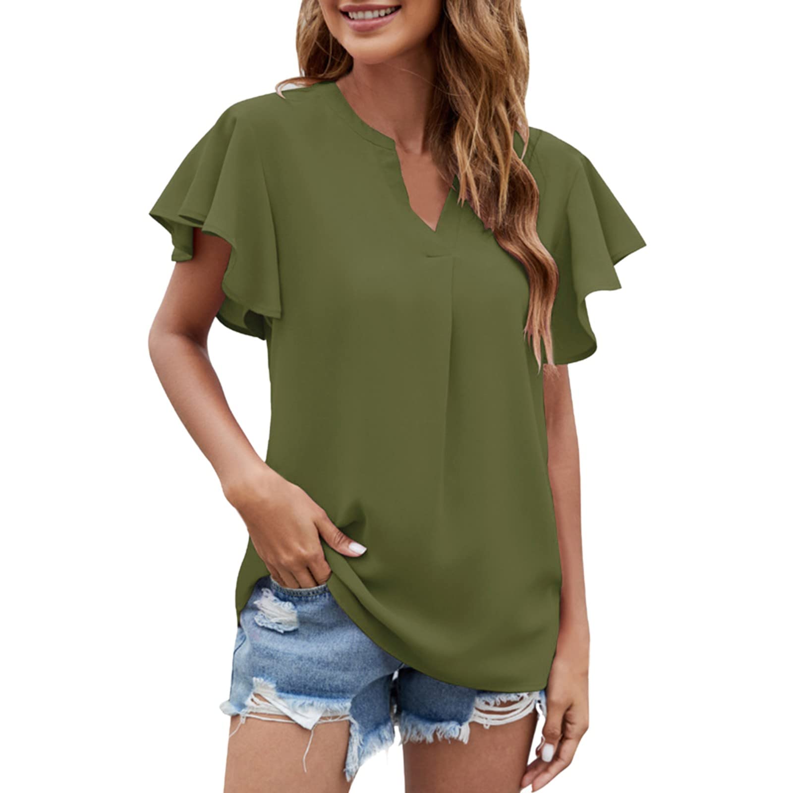 Women's Casual Blouses & Tops - Elegant Short Sleeve V-Neck Boho Shirt for Everyday Wear | Perfect for Office, Date Night & Summer Outfits