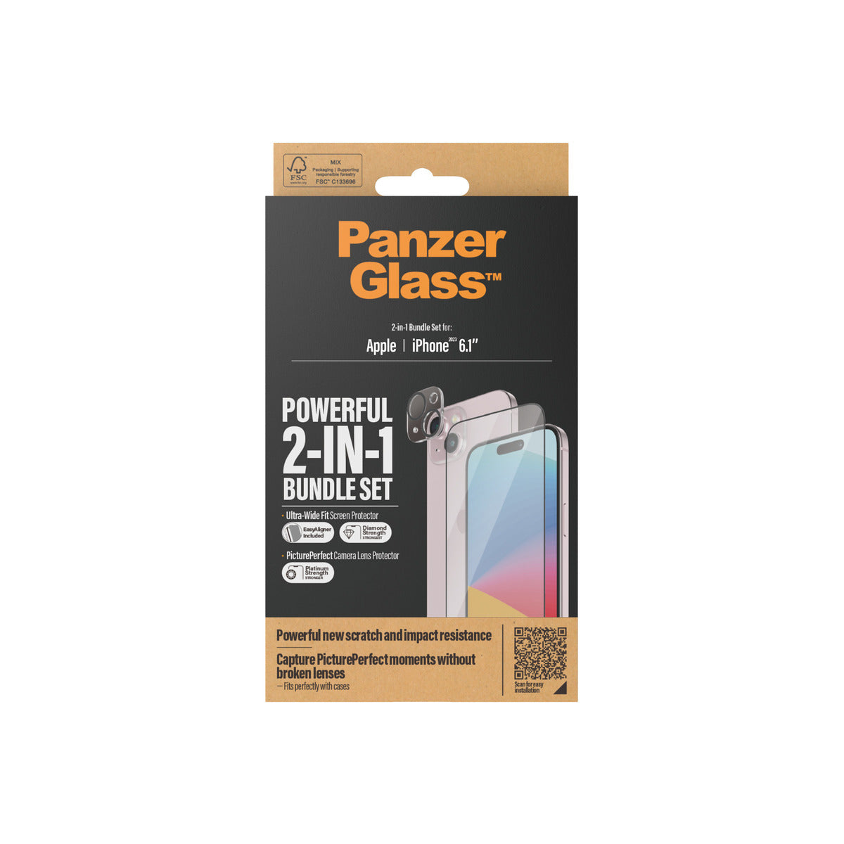 PanzerGlass 2-in-1 Screen Protector & Camera Lens Protector for iPhone 15 - Tempered Glass Shield with Easy Installation Kit - Perfect for Everyday Use, Travel & Outdoor Activities