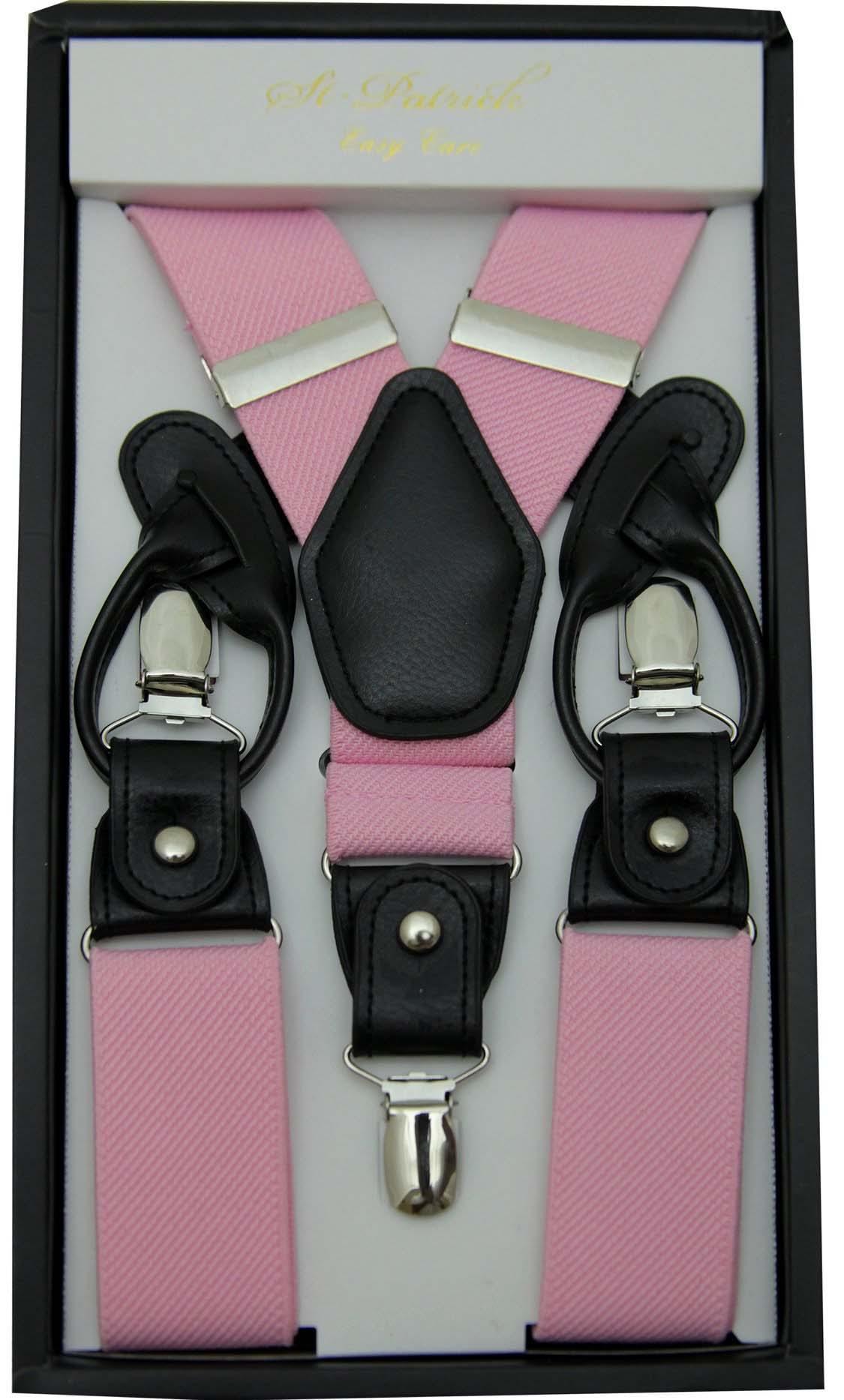 Pink Convertible Suspenders with Clip & Button - Adjustable Straps for Men & Women - Perfect for Formal Wear, Weddings & Vintage Outfits
