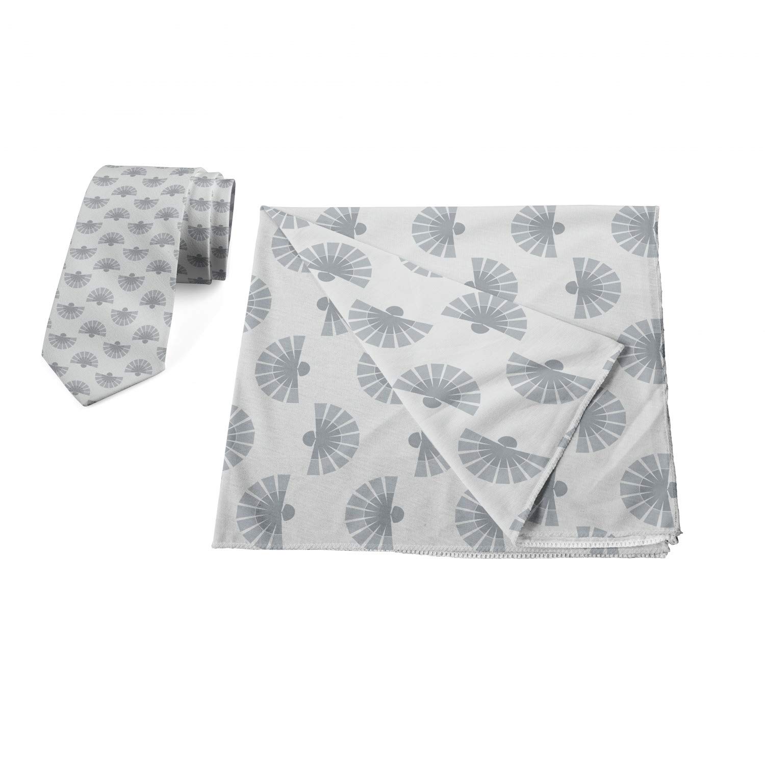 Ambesonne Men's Tie and Bandana Set - Japanese Fan Pattern Design - Perfect for Cosplay, Anime Conventions & Themed Parties