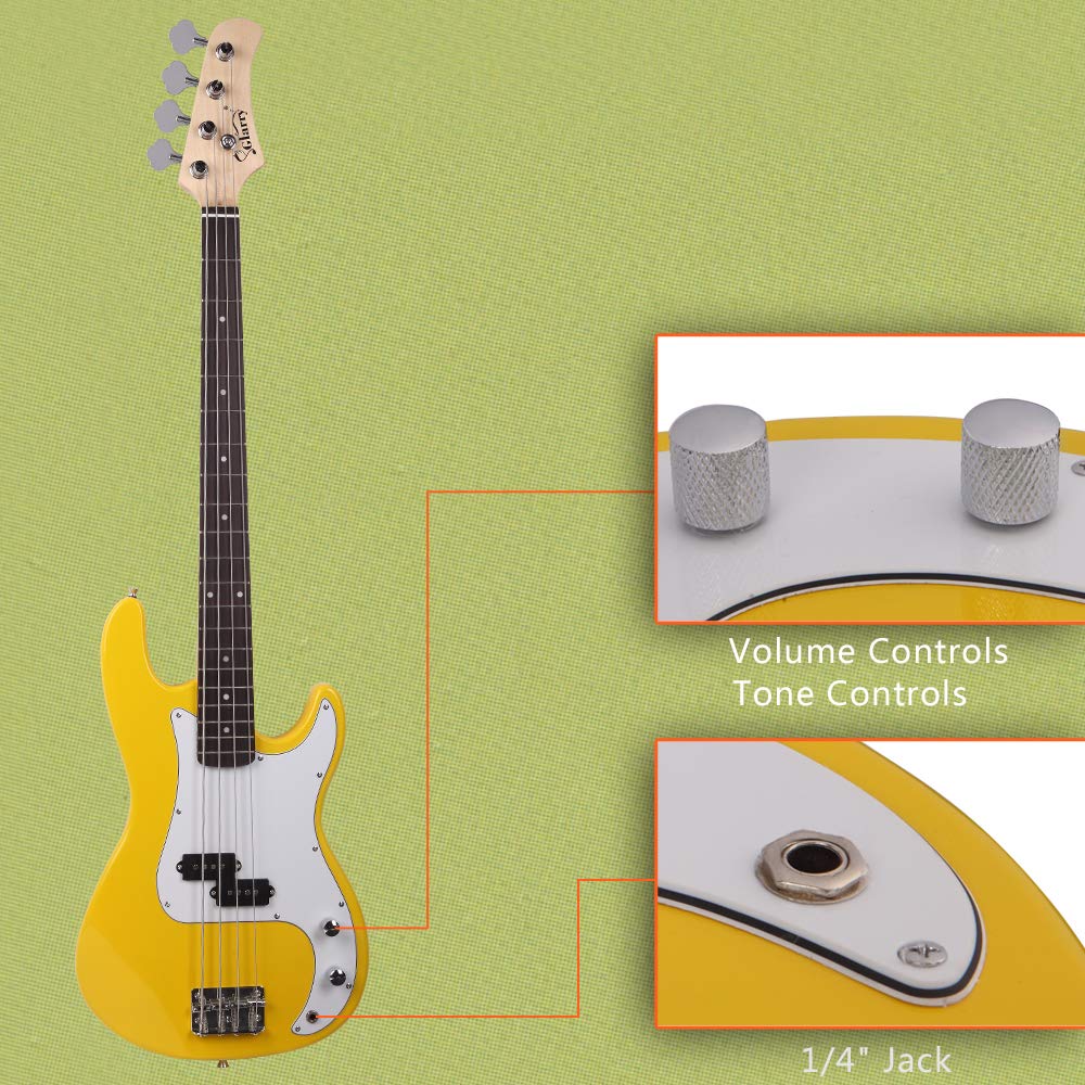 Glarry GP Bass Guitar Strap - Adjustable Padded Shoulder Strap with Pick Holder & Cable Wrench Tool (Yellow) - Perfect for Electric Bass Players & Musicians On Stage or Studio