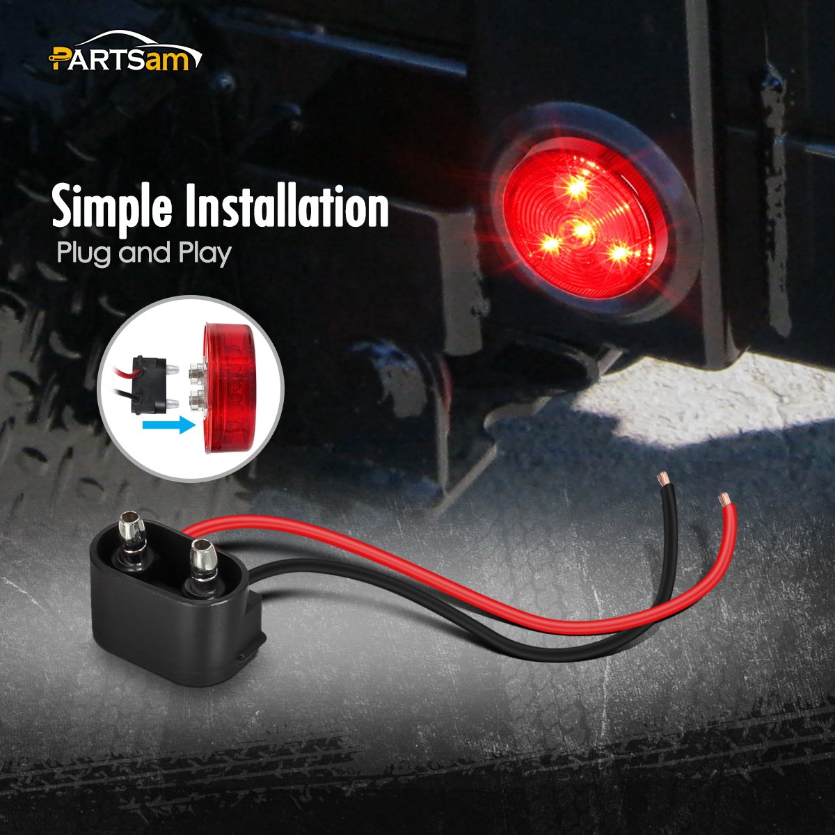 Partsam 6 Inch Oval LED Trailer Tail Lights with Backup Lights & 2 Inch Round Red LED Side Marker Lights Kit - Hardwired with Grommet Plugs & 2 Prong Wire Pigtails - Perfect for Boat Trailers, Utility Trailers, and RV Lighting Upgrades