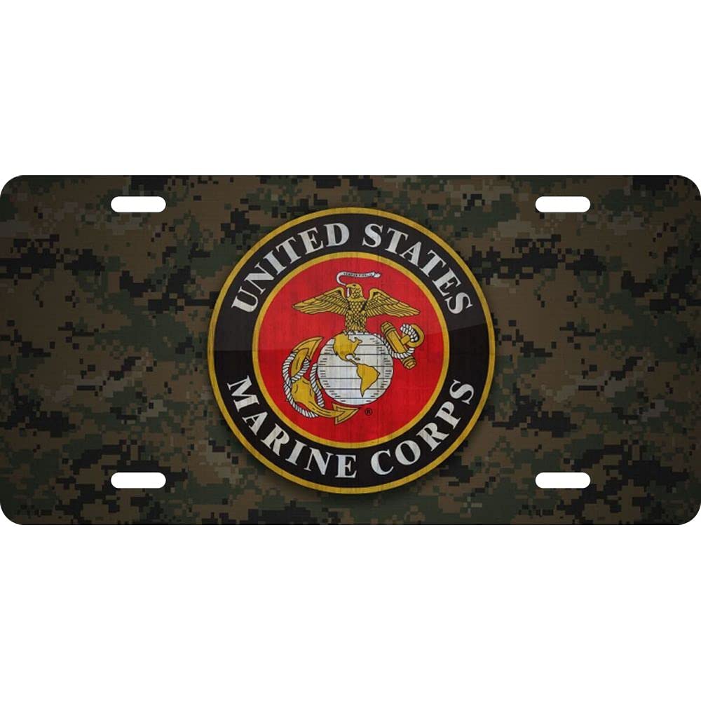 US Marine Corps USMC Crest Camouflage License Plate - Durable Military Style Plate for Cars, Trucks & Motorcycles - Perfect for Veterans, Patriotic Displays & Outdoor Enthusiasts