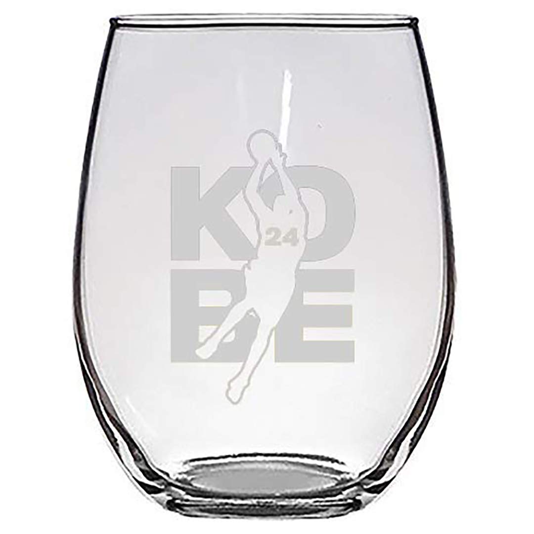 Laser Engraved Stemless Wine Glasses for Basketball Fans - Kobe Bryant #24 Tribute - Perfect for Game Nights, Sports Bars & Gift Giving