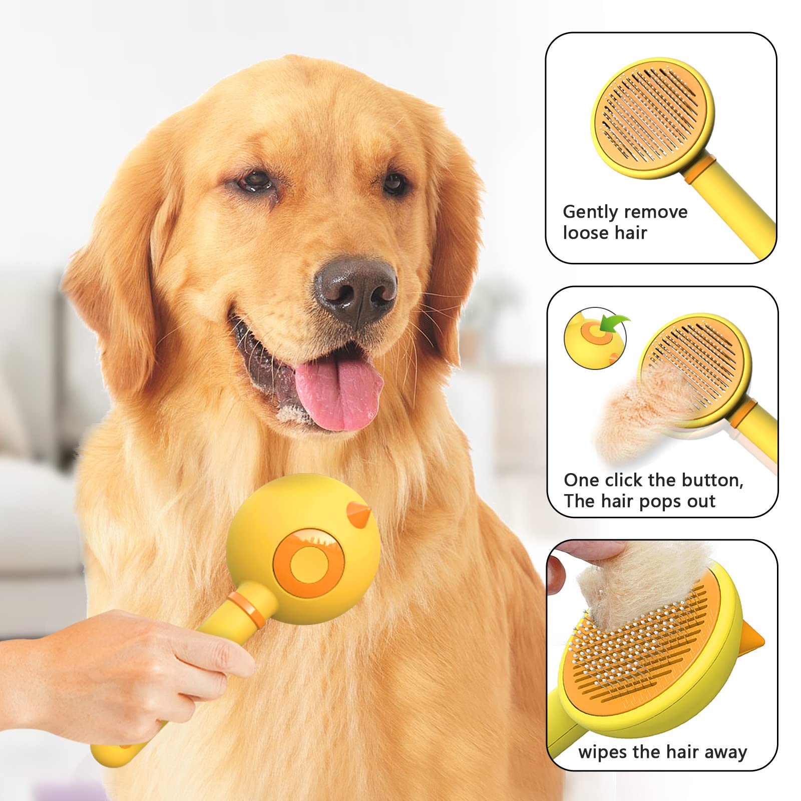 Self-Cleaning Cat & Dog Grooming Brush with Release Button - Gentle Pet Hair Brush for Long/Short Haired Cats & Dogs - Perfect for Shedding Control, Massage & Daily Grooming at Home