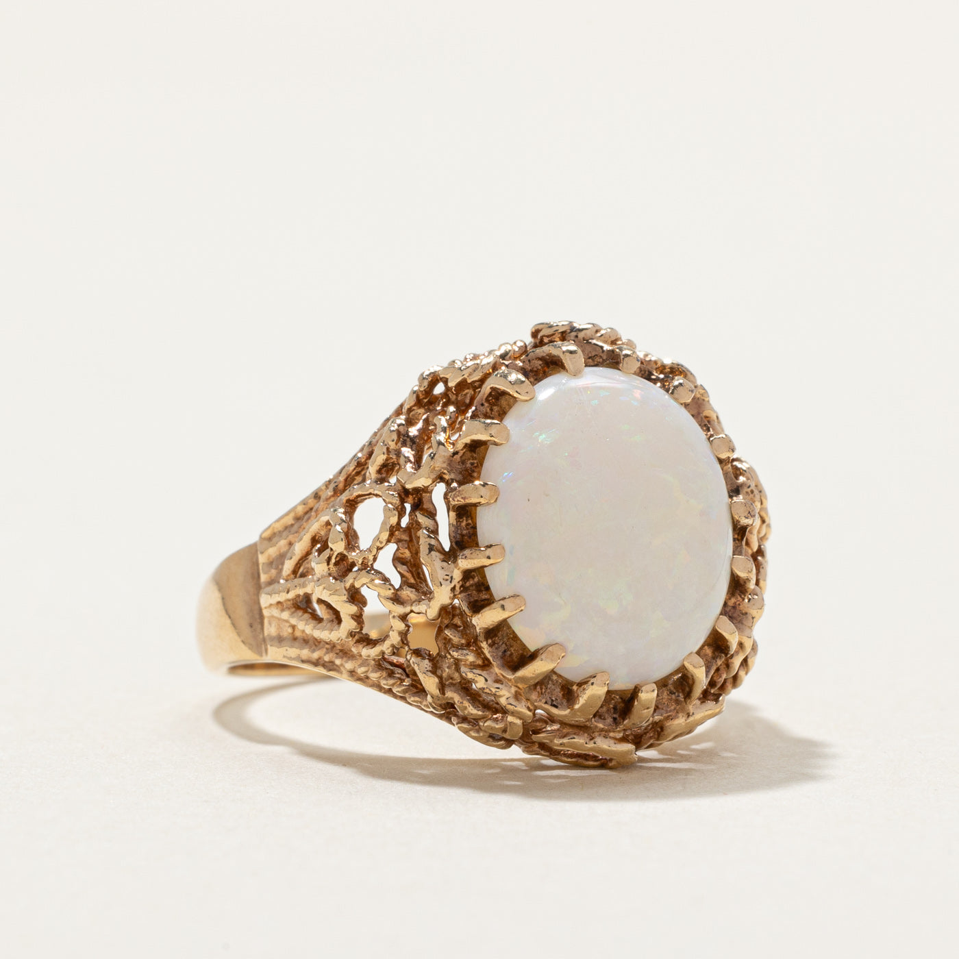 Opal Textured Cocktail Ring for Women - 3.50 Carat Genuine Opal Stone - Size 7 - Elegant Statement Jewelry for Parties, Weddings & Special Occasions