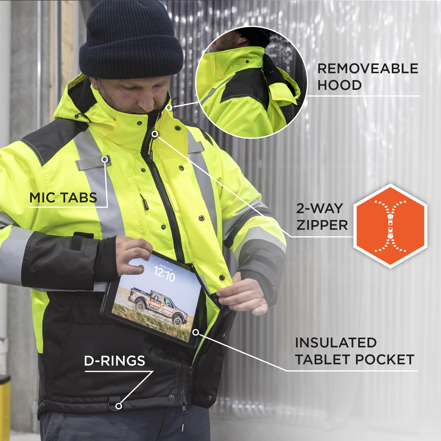 Ergodyne Hi-Vis Reflective Safety Jacket with Thermal Lining - High Visibility Workwear for Construction, Road Workers & Outdoor Activities